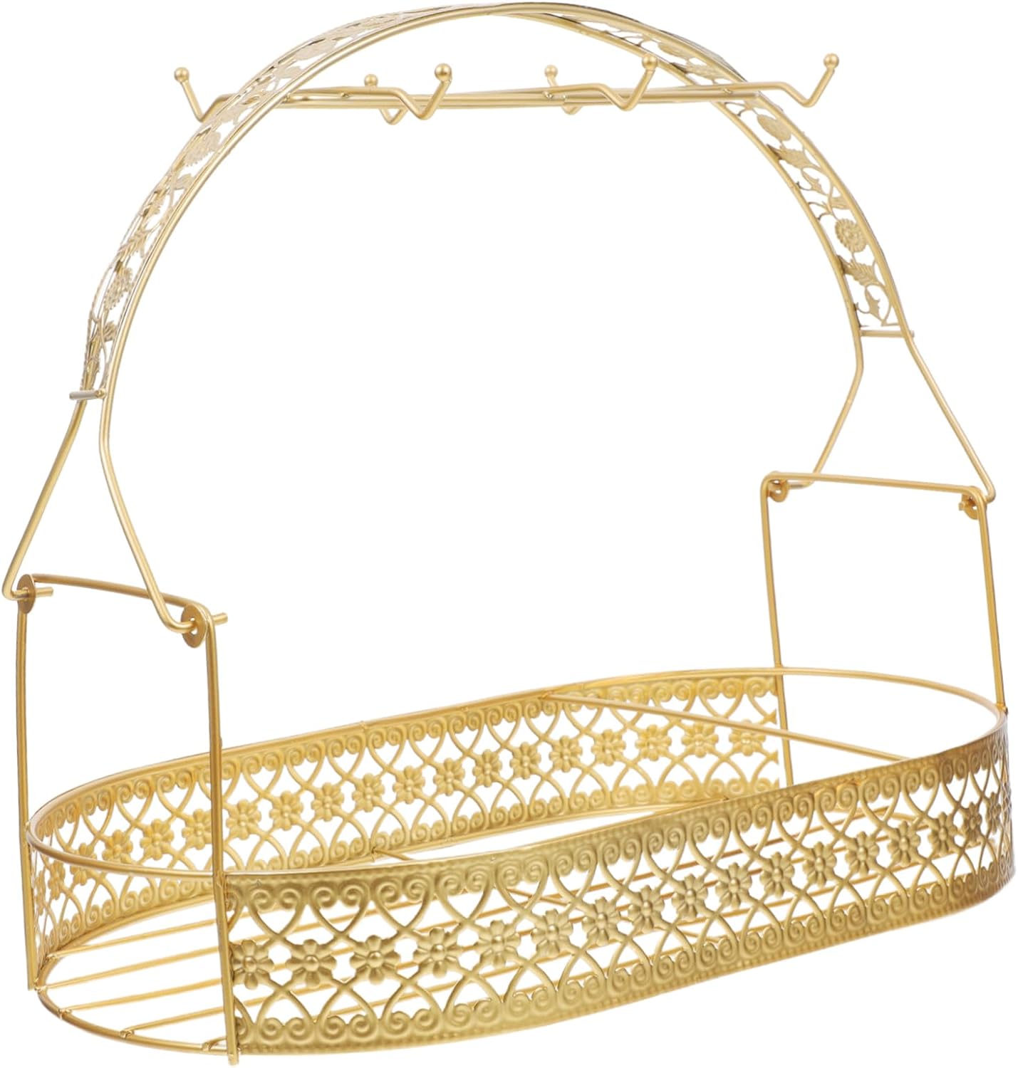 Luxshiny Coffee Mug Holder with Hooks Cup Display Rack and Storage Basket for Coffee Bar Kitchen Countertop Iron Design for Efficient Space Management