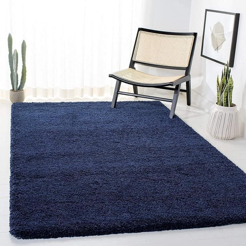 Image of RUG ERA Shaggy Carpet for Living Room 4X6 FEET Fluffy Rug for Bedroom Floor Modern Non-Slip Floor Mat & Galicha for Home Decor | Cozy Area Carpet (Plain Navy Blue)