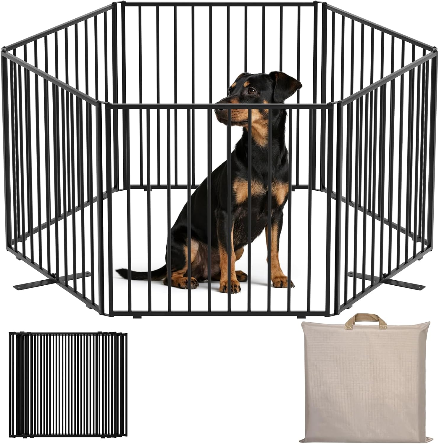 YOCAN Foldable Metal Dog Gate & Playpen 19.7" Tall – Freestanding Outdoor Pet Fence with Carry Bag, Portable Puppy Enclosure for Yard, Camping, Travel, Porch – 6 Panels ?6 Panel?-H:19.7"