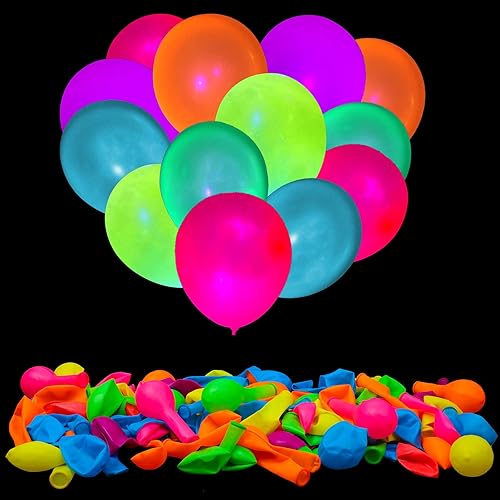 100 globos de neón UV, globos de fiesta de neón que brillan en la oscuridad, globos de luz negra UV que brillan en la oscuridad para decoraciones de