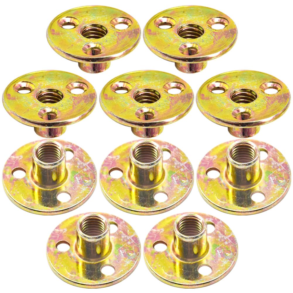 10 Pezzi Dadi Flangiati M10 Dado a T con Foro Bavato Round Base Screw-in T-Nut Fissaggio Della Flangia a Tre Fori per Elettrodomestici e,Mobili (M10/FL-LM)