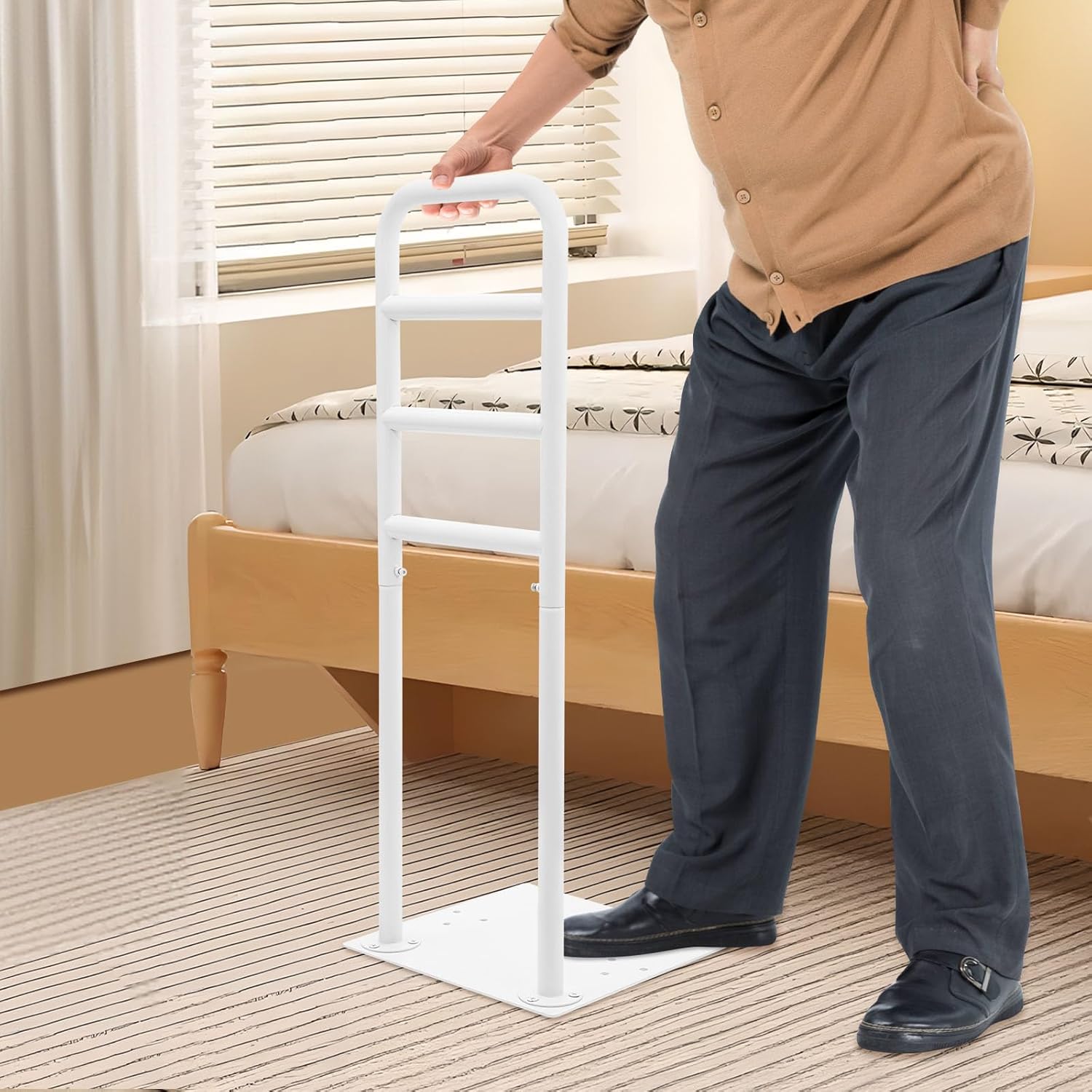 Stand Assist 38.5x36.5cm, Mobility Aid with 4 Heights Grab Bars for Elderly, Adults and Others who Need Extra Help (White)
