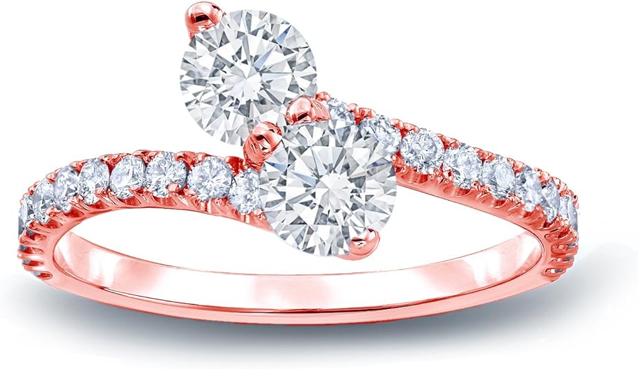 IGI Certified 14k Rose Gold Round-cut Two-stone Diamond Engagement Ring (2 cttw, H-I, SI1-SI2)