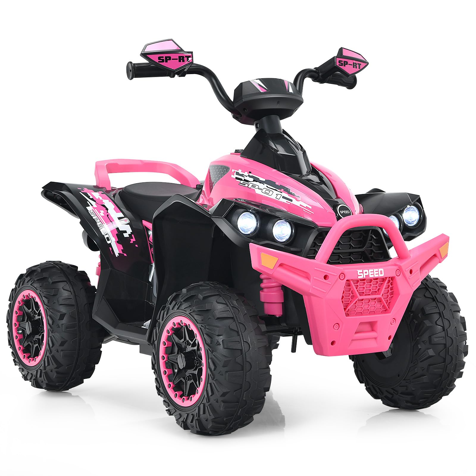 DREAMADE Quad Électrique Enfants 3-8Ans avec Vitesse Réglable,Voiture à Batterie 12V Multifonctions avec Marche Avant et Arrière,Lumières LED,Musique,Pédale,Klaxon,Charge 35KG (Rose)