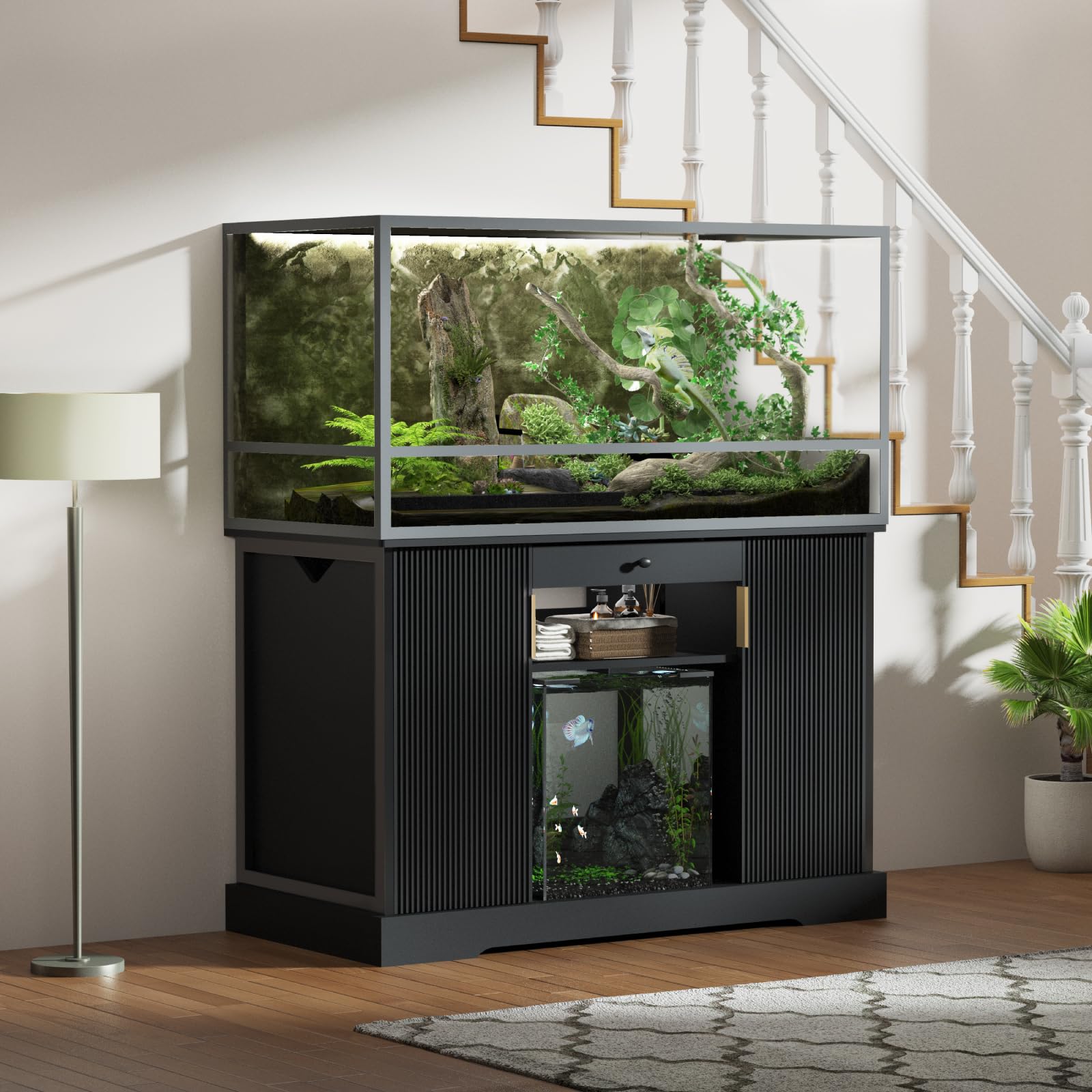 DAWNYIELD Reptile Tank Stand, Terrarium Stand with Storage Cabinet, Reptile Aquarium Terrarium Wooden Cabinet, Fish Tank Cabinet, Wood TV Stand Cabinet for Home Living Room
