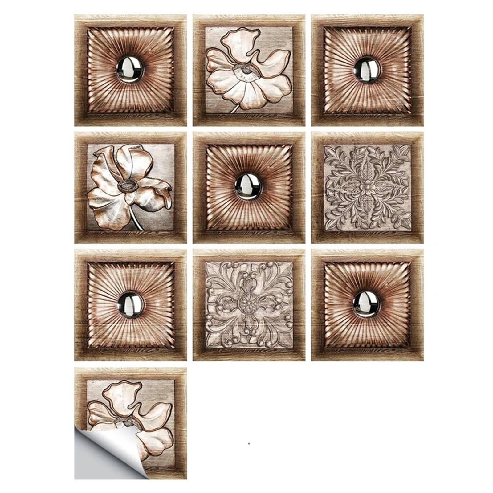 Wall Tile Sticker Retro Abstract Print Tile Stickers Bathroom Mosaic Vinyl Kitchen Adhesive Border Wall Decals Waterproof Wallpaper Art Mural(Type 8)