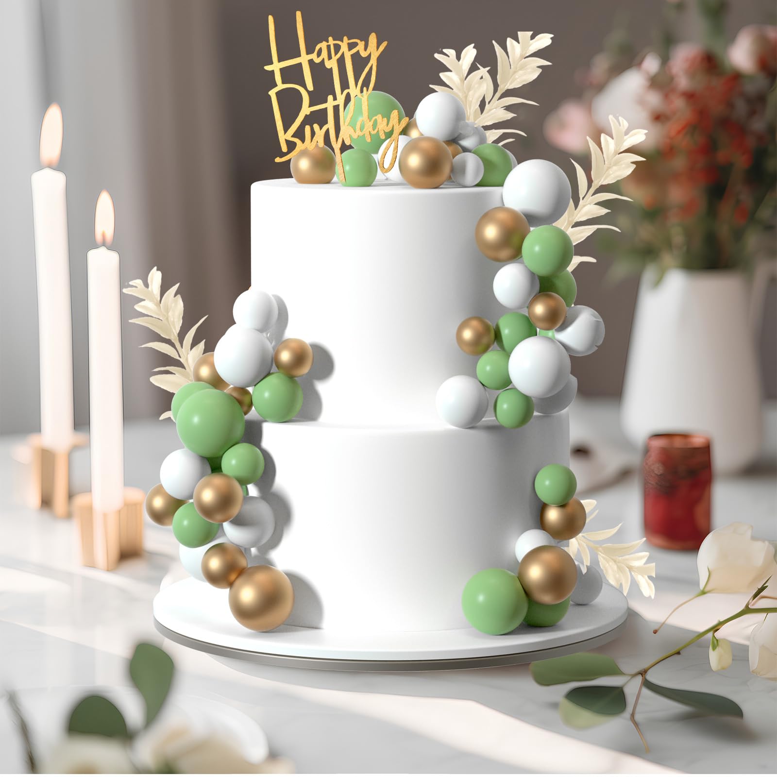 MIAHART Ball Cake Toppers Boho Grass Cake Topper Ball Cake Insert Decoration for Birthday Wedding Baby Shower Party Decorations Boho Themed Party Supplies53pcs - Image 3