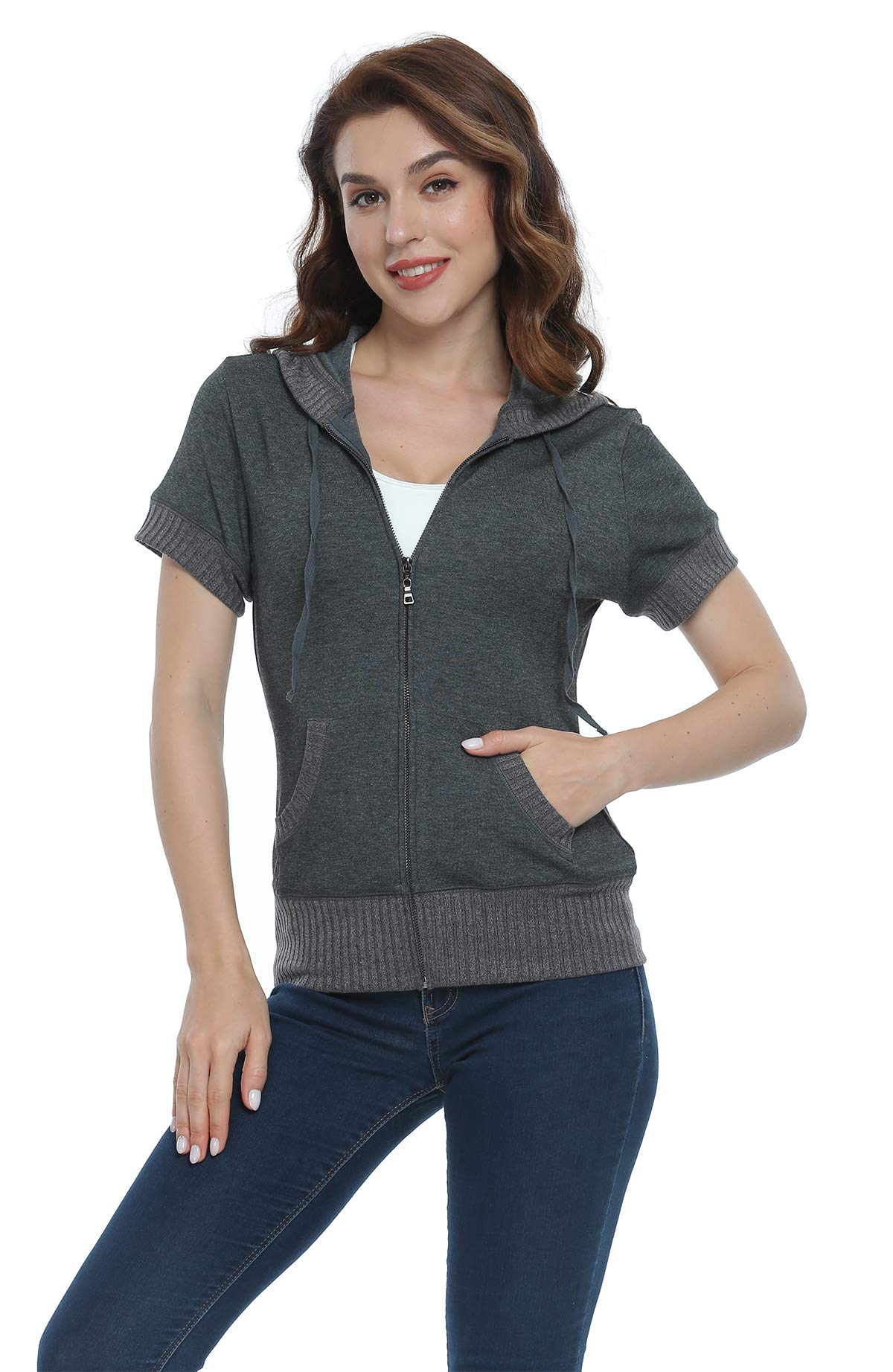 MISS MOLY Sudadera con Capucha de Manga Corta para Mujer