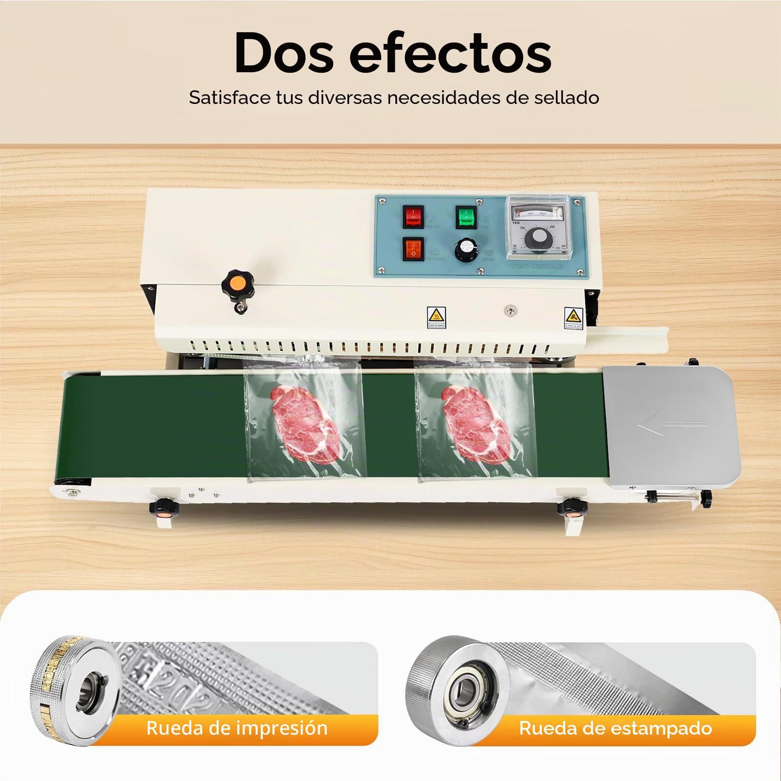 Berkalash Sellador automático de banda continua, 0-12 m/min, velocidad de sellado continuo, bolsa FR-900, se adapta a la máquina de sellado térmico de bolsas de plástico de 220 V 500 W