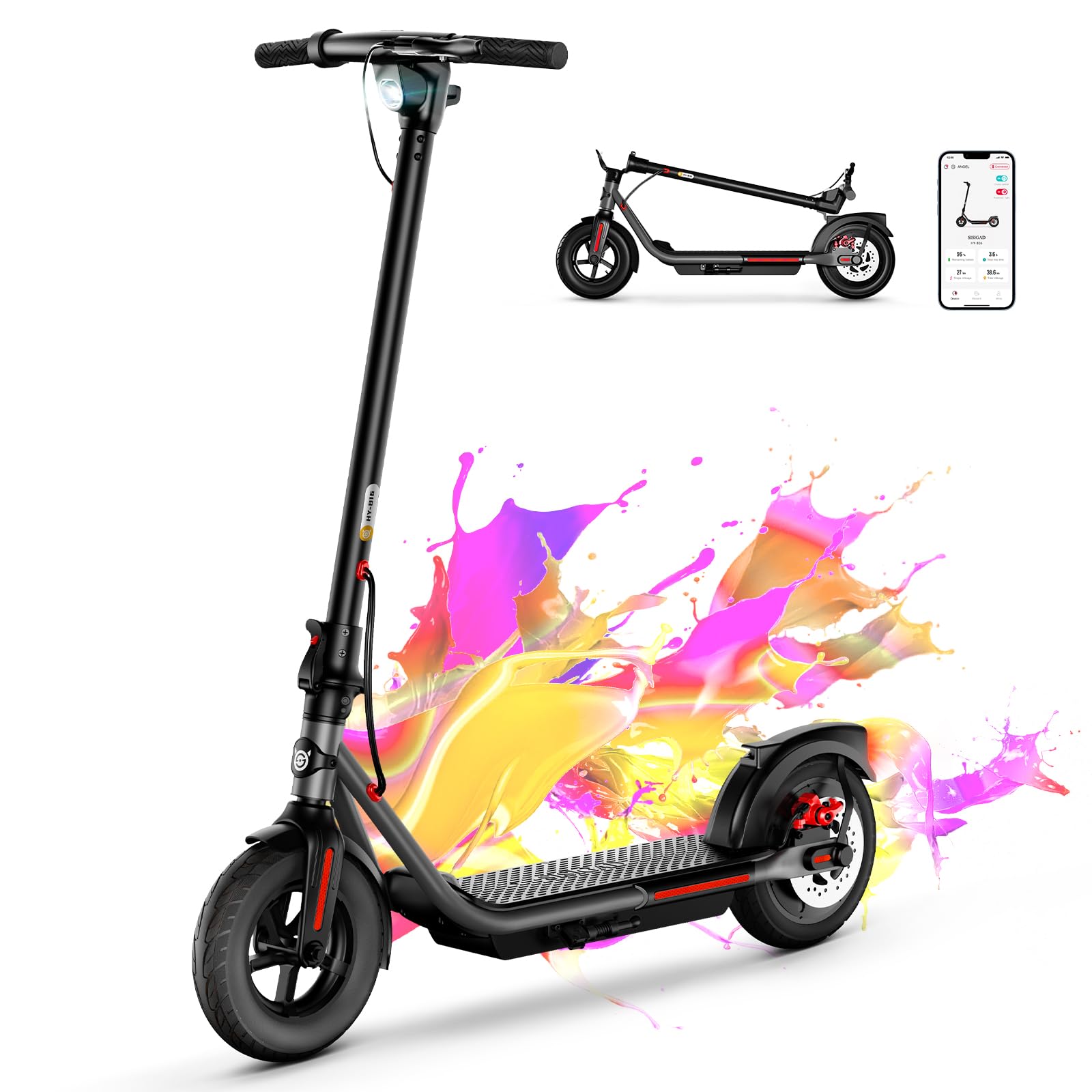 SISIGAD Trottinette Électrique Adultes Pliable 10 Pouces, Puissance de crête 500W, 32 km/7.8Ah Or 48km/10.4AH Range, Scooter Électrique avec Écran LED, Application et Système de Freinage Double
