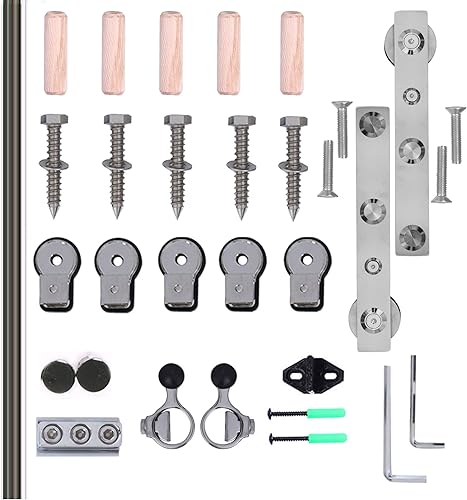 Miniatura 5 de TSMST Kit de herrajes para puerta corrediza de granero de acero inoxidable de 7 pies, montaje superior resistente, se ajusta a un panel de puerta de