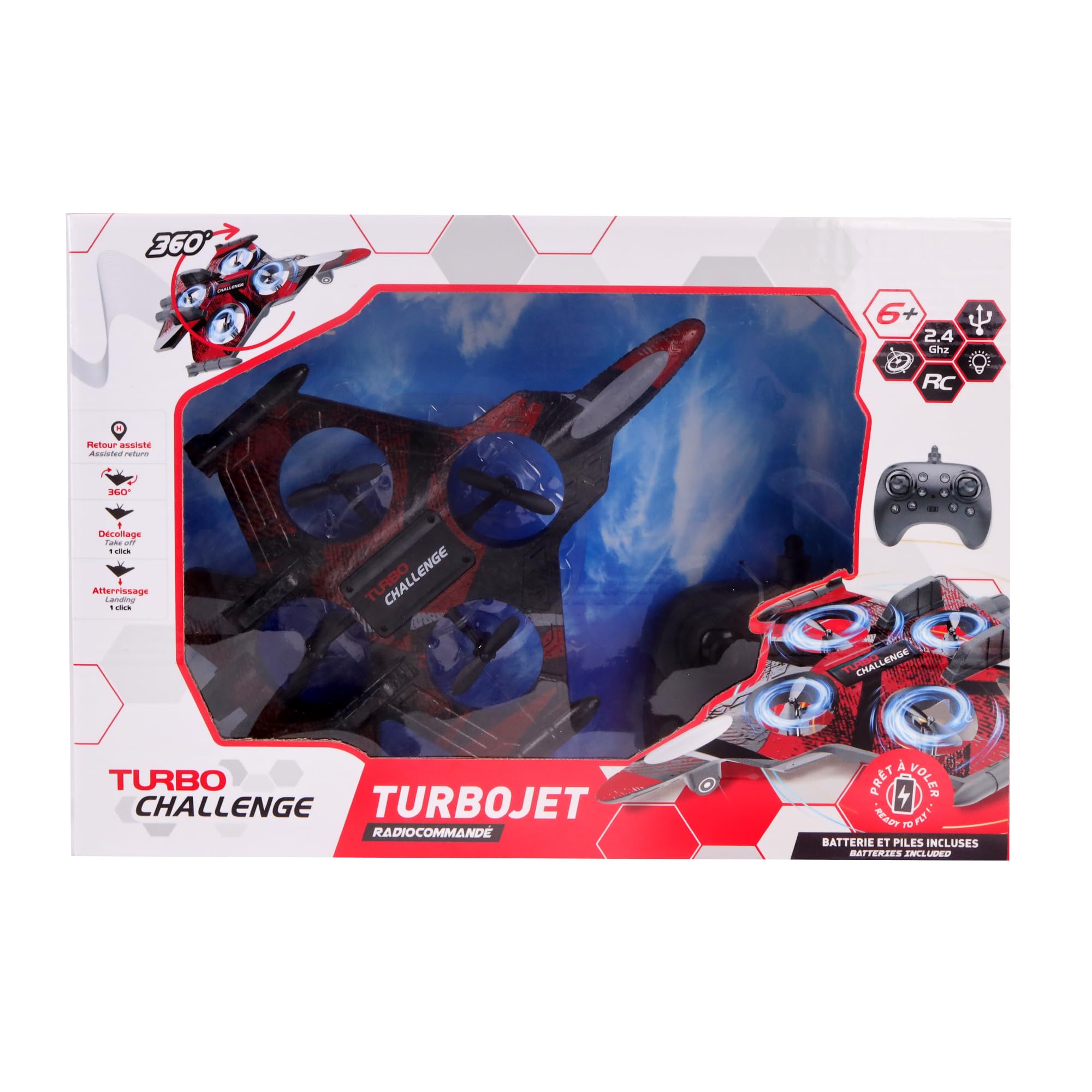 TURBO CHALLENGE - TurboJet - Aereo Giroscopico - 400352 - Dispositivo Volante - Rosso - Pronto a Volare - Batteria Ricaricabile e Pile incluse - Polistirene - Aereo Radiocomandato - dai 6 anni