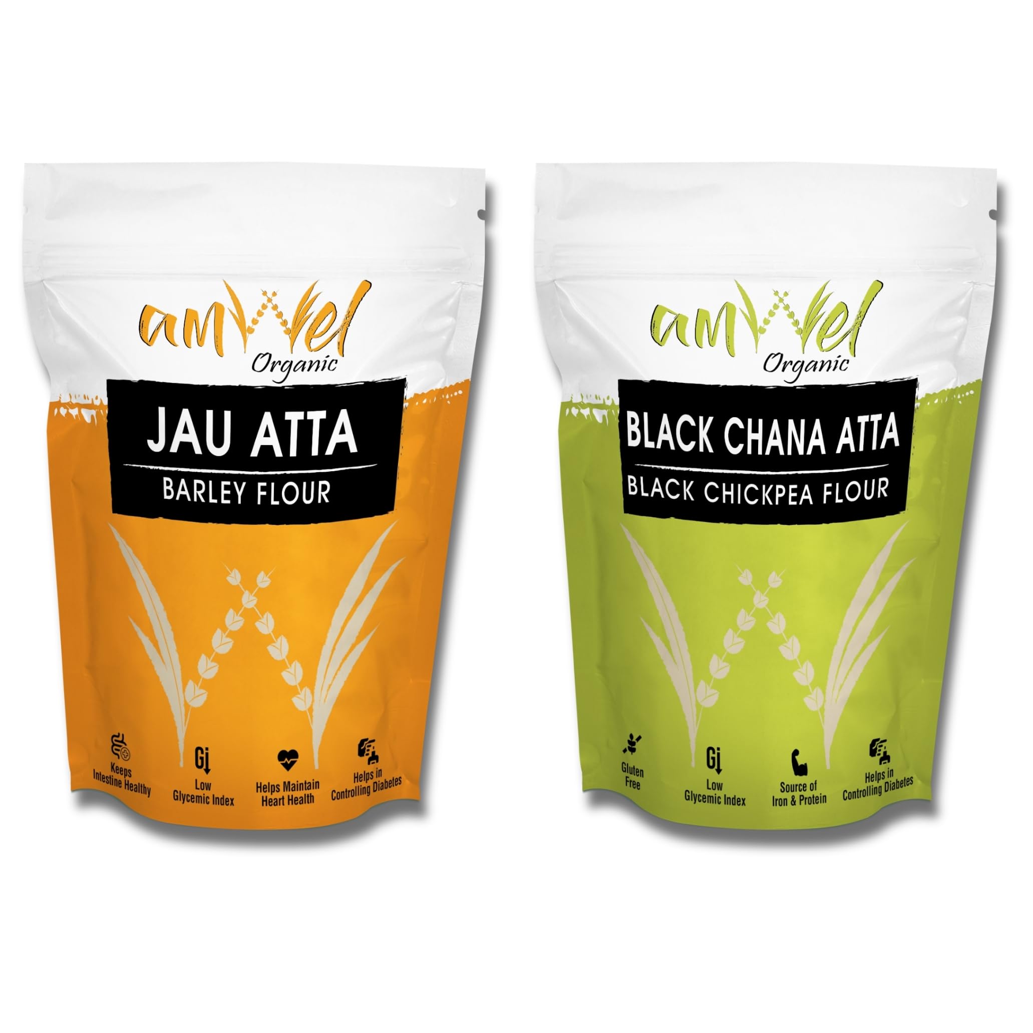 Amwel Combo of Jau Atta 450g + Black Chana Atta 450g | Barley Flour + Chickpea Flour | Diabetic Friendly Low GI Atta for Chapati | Weight Management | For Good Health | 900g | Vacuum Packed (B094H8K3F2) Amazon Price History, Amazon Price Tracker