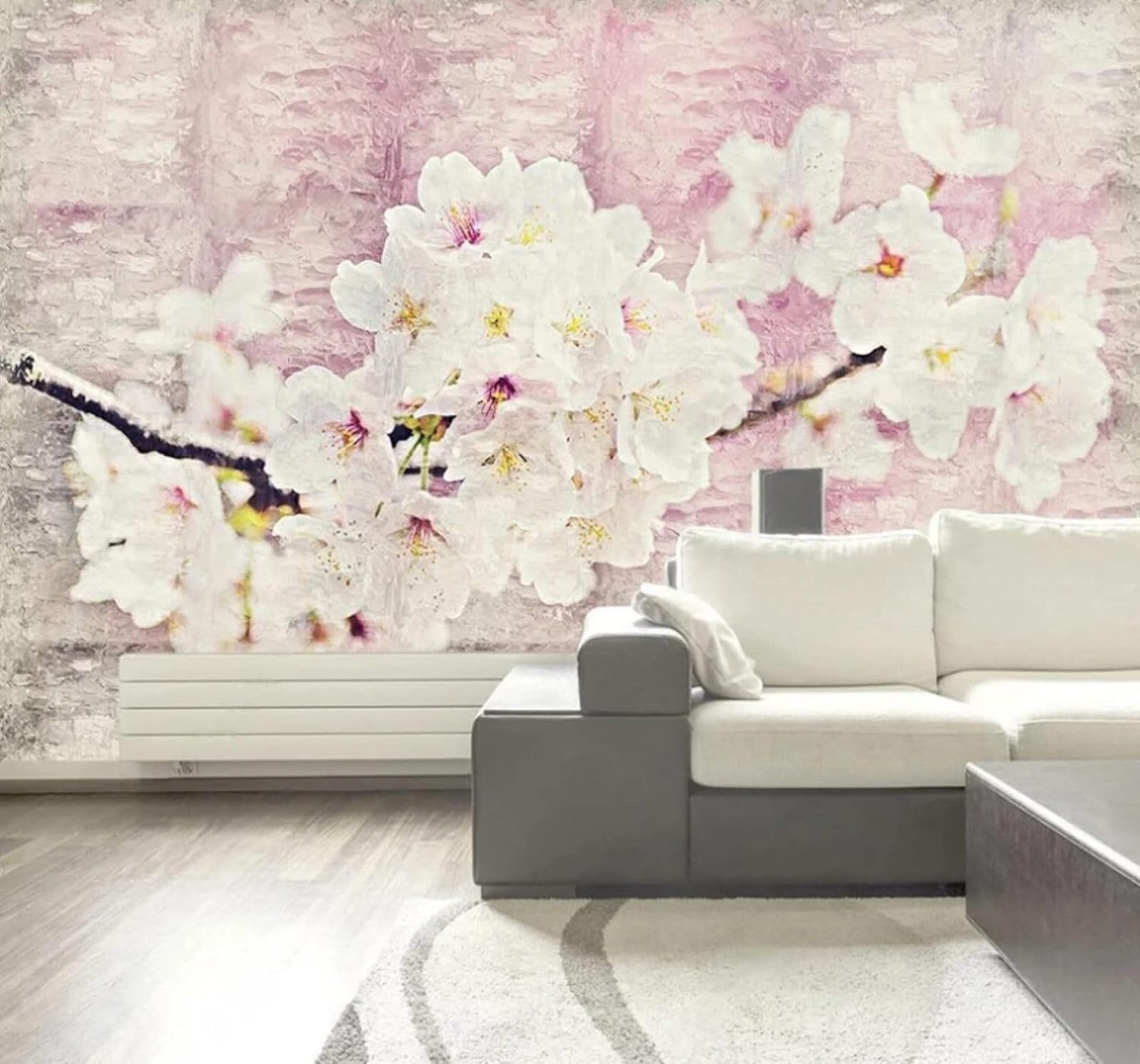 Simple Beautiful Hand Drawn Pink Cherry Blossoms 3D Wallpaper Easy Install Feature Office Living Room Sofa Bedroom TV Background Wall Decoration-400cm×280cm