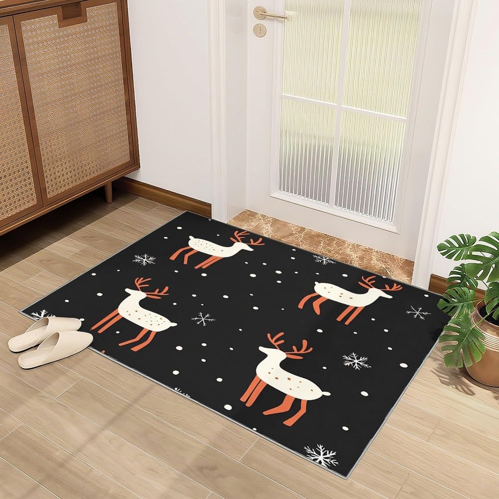 Genérico Flanelowe antypoślizgowe dywaniki do pokoju 80 x 150 cm abstrakcyjny wzór renifera miękka mata nieblaknąca, czarne dywaniki do wnętrz do salonu, sypialni, jadalni
