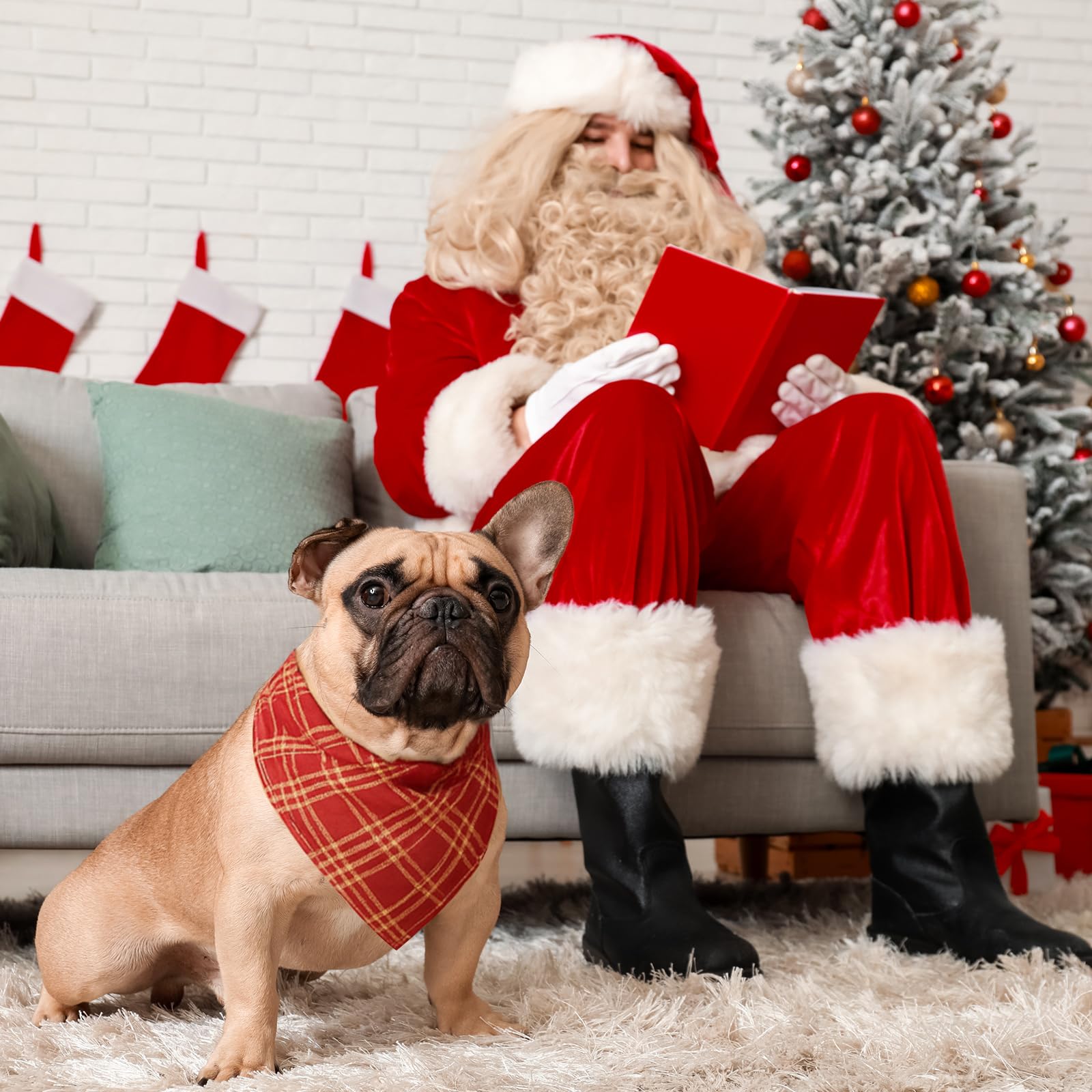 Weewooday Weihnachts-Hundehalstücher für Hunde, weich, verstellbar, Dreieckstuch für kleine, mittelgroße und große Haustiere, 80 x 55 x 55 cm, Rot/Grün, 50 Stück