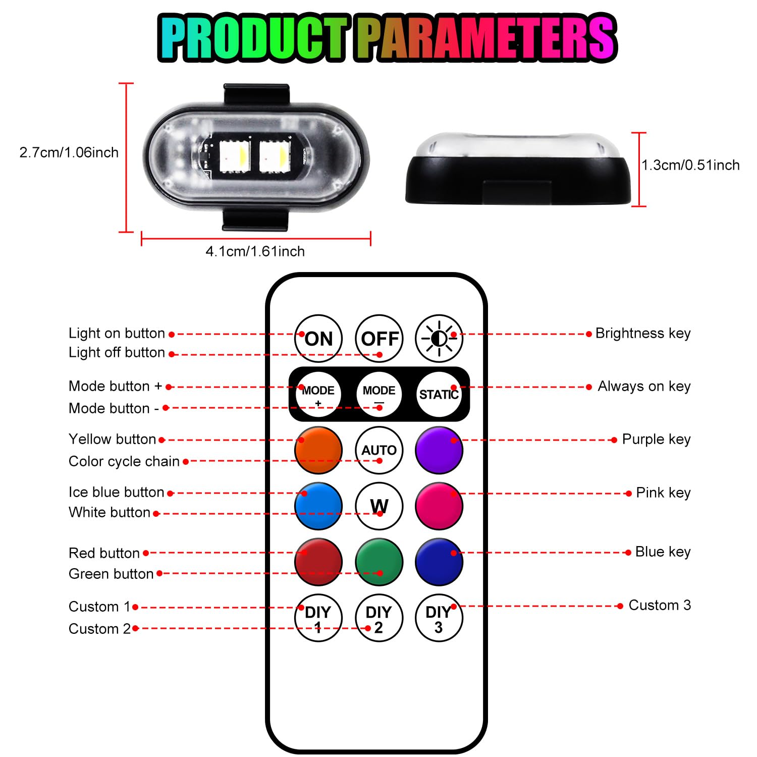 Wireless LED Lights for Car, Wireless Rock Lights with 8 Colors 10 Modes,Led Strobe Warning Light, Motorcycles, Boats, Camping, Bikes, Drones，Design in USA (4pcs Black)
