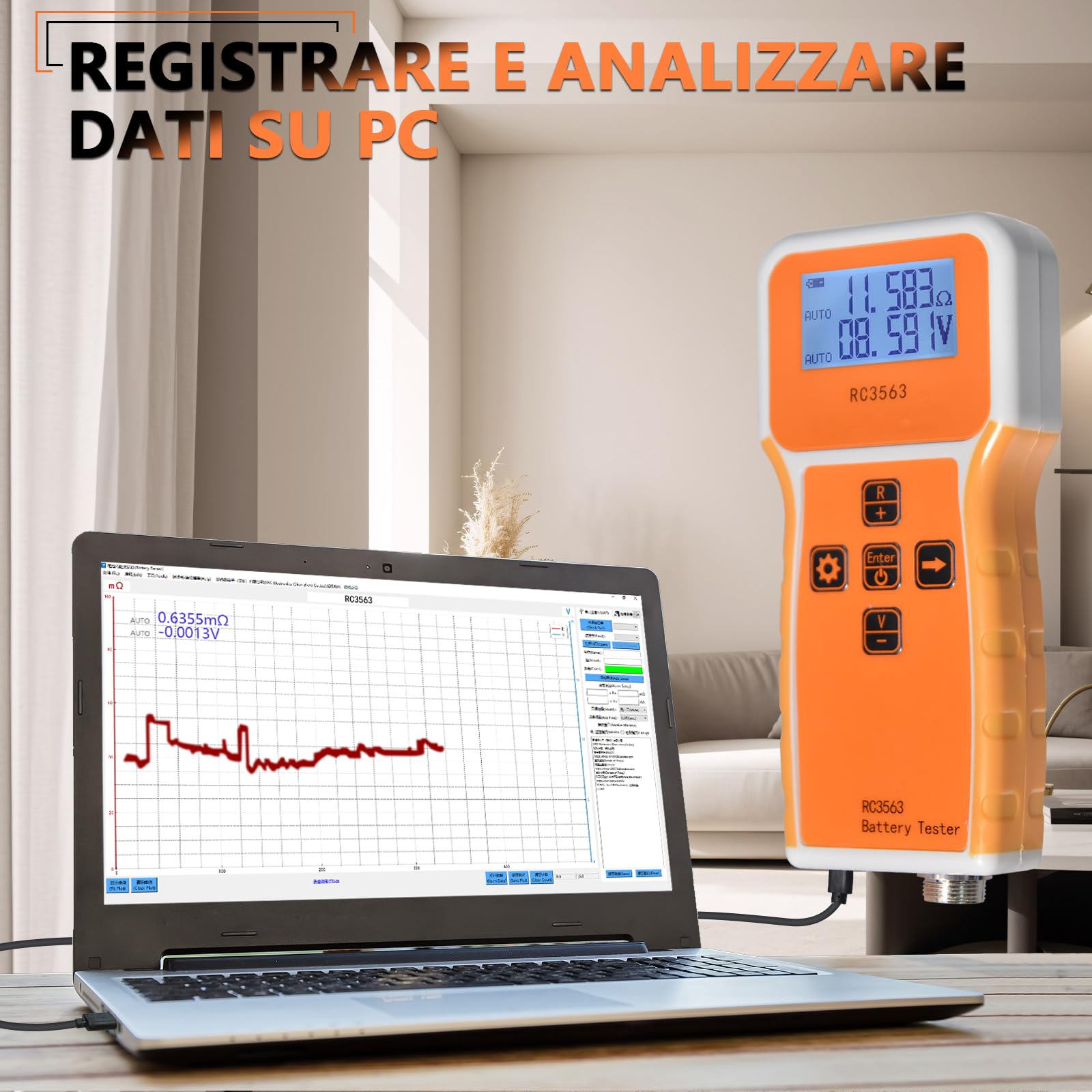 Tester di Resistenza Interna Batteria 1uΩ~200Ω/0~±100VDC, Misuratore Tensione e Resistenza Interna per Acido al Piombo, Ioni Litio, Fosfato Ferro Litio