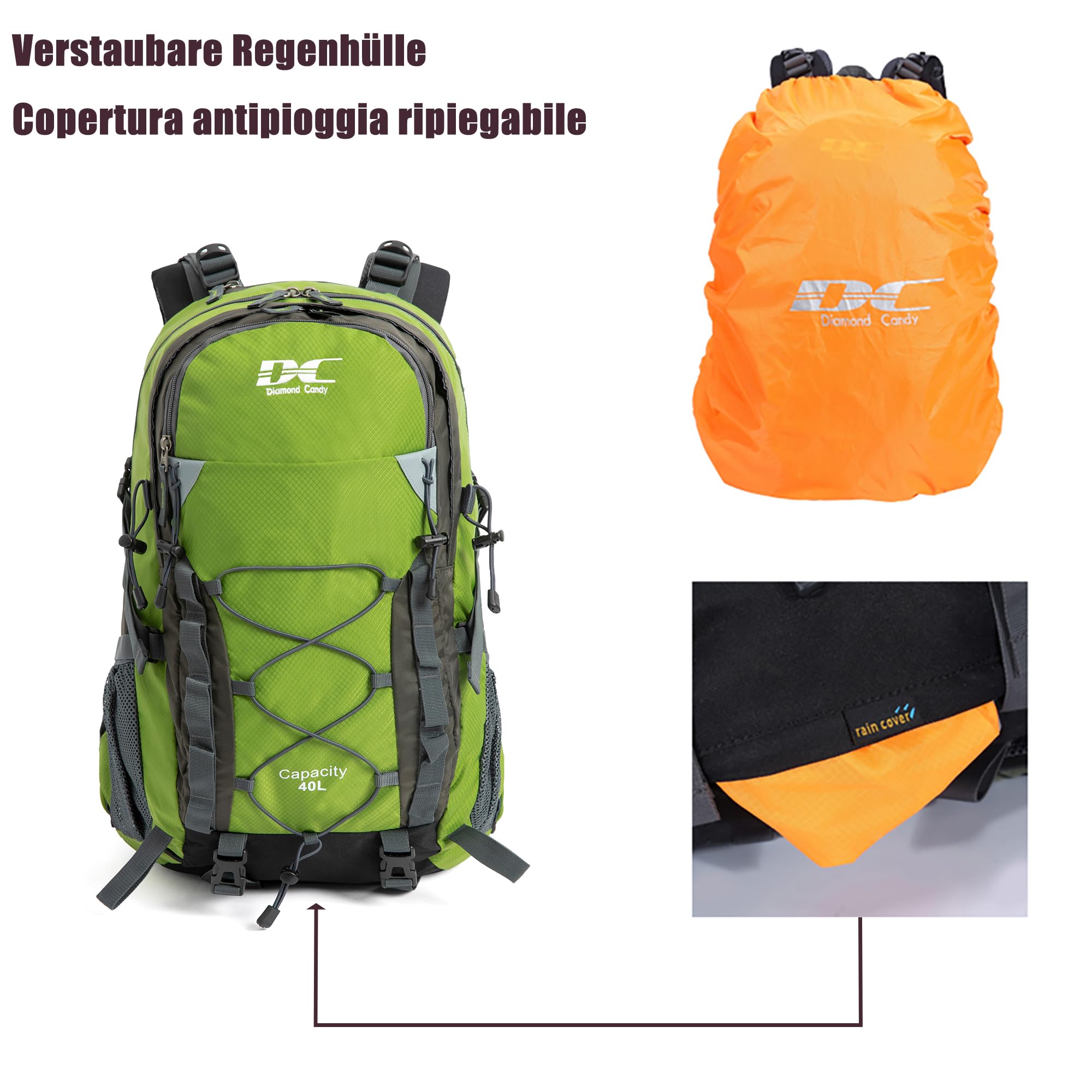 DCmount zaino trekking 40 litri multifunzione zaino da viaggio zaino impermeabile per campeggio sportivo alpinismo escursioni donna e uomo contiene copri zaino per pioggia