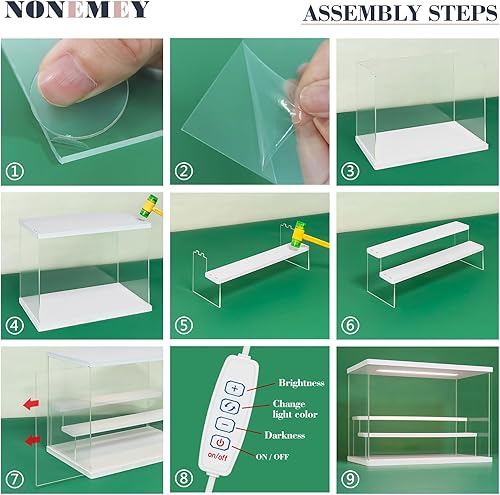 Vista 6 de NONEMEY Soporte de exhibición de acrílico transparente con luz LED, caja de exhibición de 23456 niveles, organizador a prueba de polvo