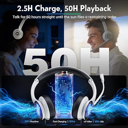 Miniatura 4 de Auriculares inalámbricos con micrófono, auriculares inalámbricos para teléfonos celulares, computadora portátil, ultra ligeros y más de 50 tiempo de