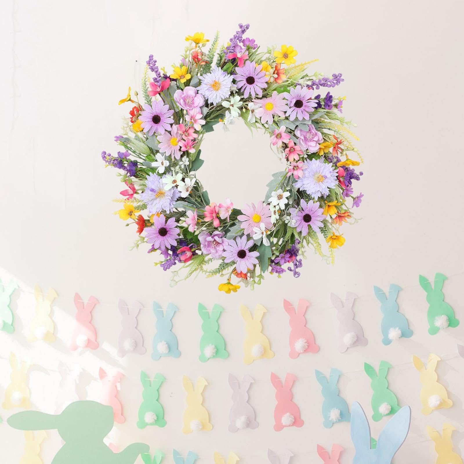 Ghirlanda Artificiale per Porta D'ingresso Da 50 Cm, Ghirlanda Primaverile in Plastica E Tessuto Di Seta, Corona Di Pasqua per Decorare Case, Ristoranti, Feste, Matrimoni, Uffici, Fattorie