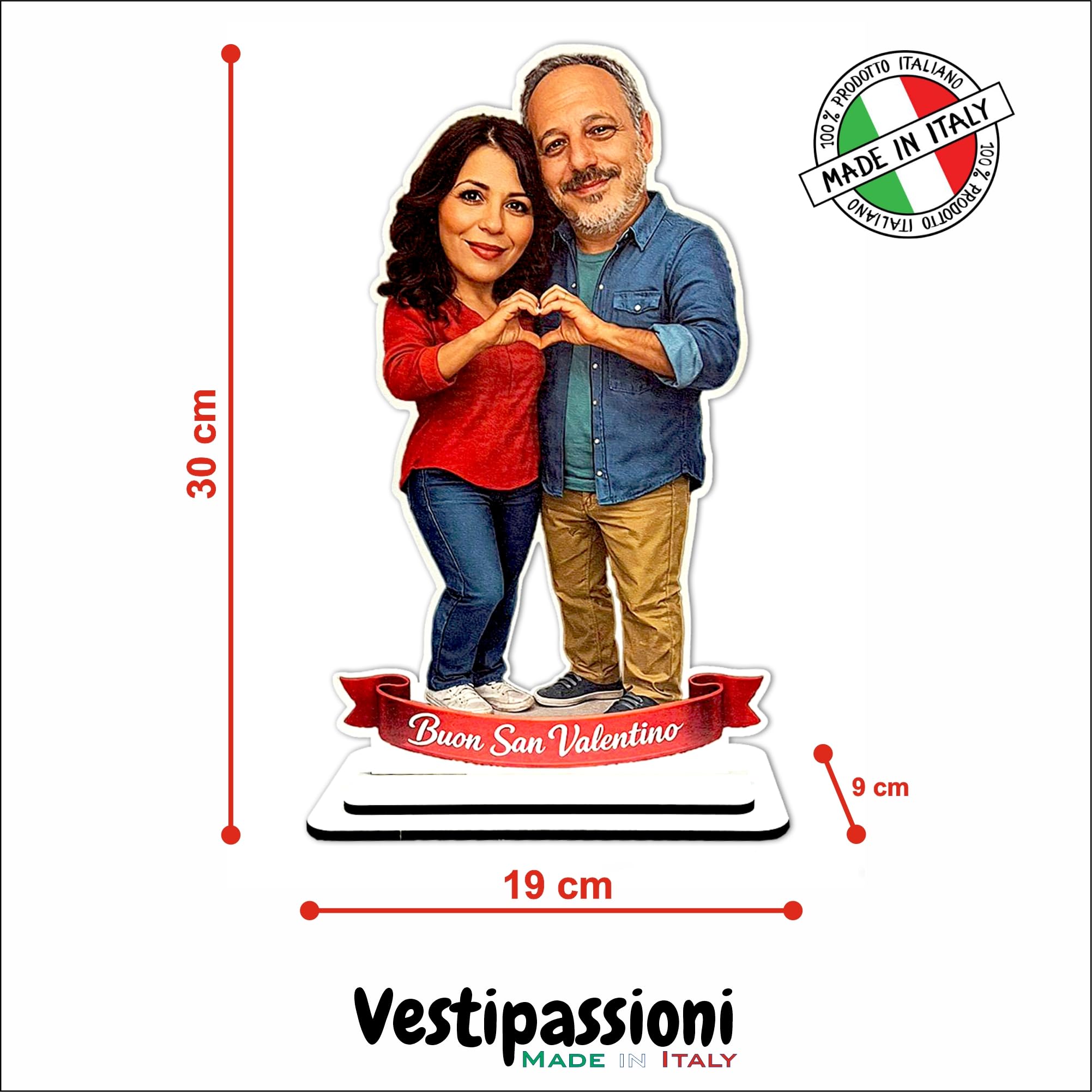 Vestipassioni Statuina Personalizzata Coppia con Foto – Decorazione in MDF 6 mm Alta 30 cm – Con Frase Personalizzabile – Anteprima via WhatsApp – Made in Italy