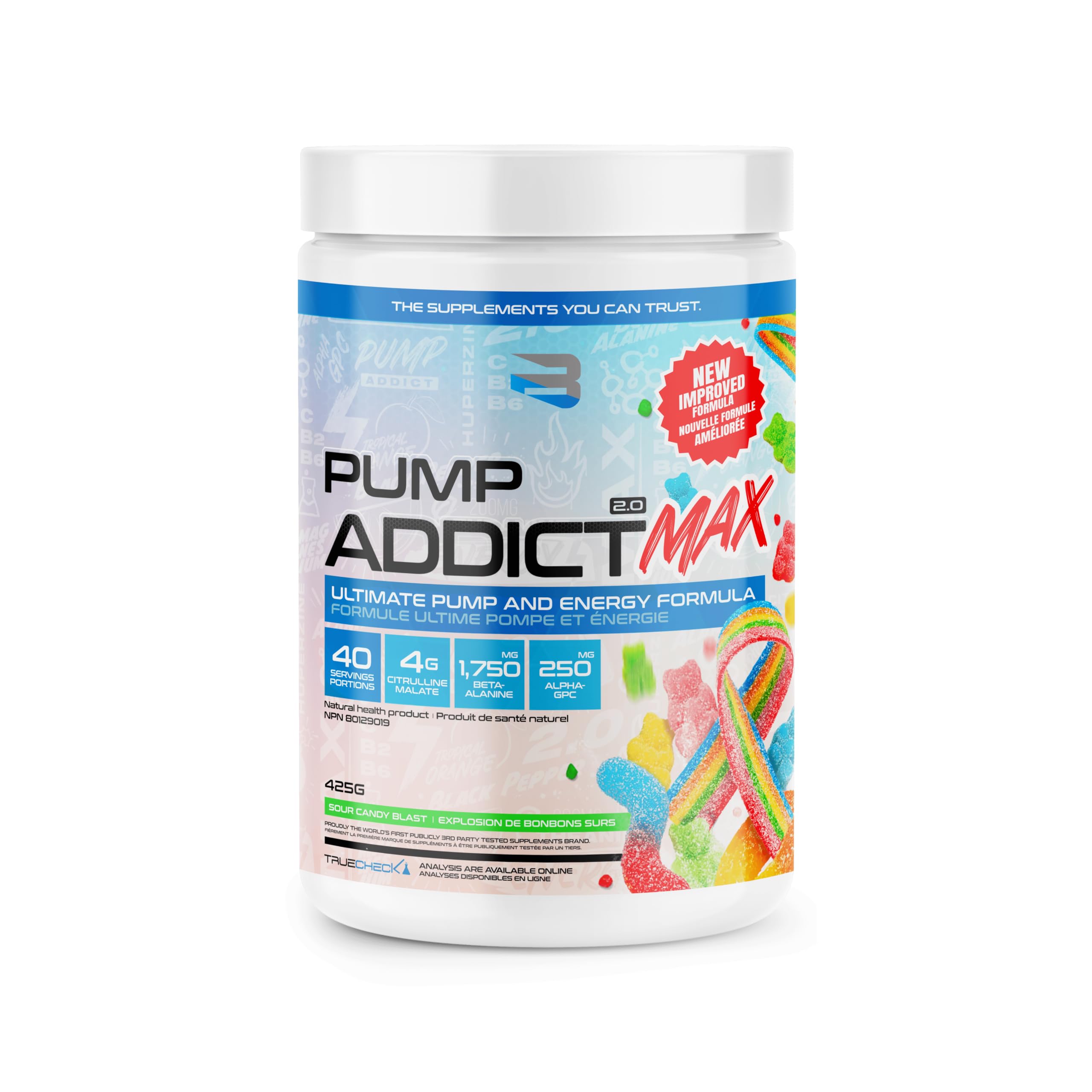 Believe Supplements - Pump Addict Max Pre-Workout Powder - Enhanced Energy, Focus, and Endurance… (40 Serving, Sour Candy Blast)
