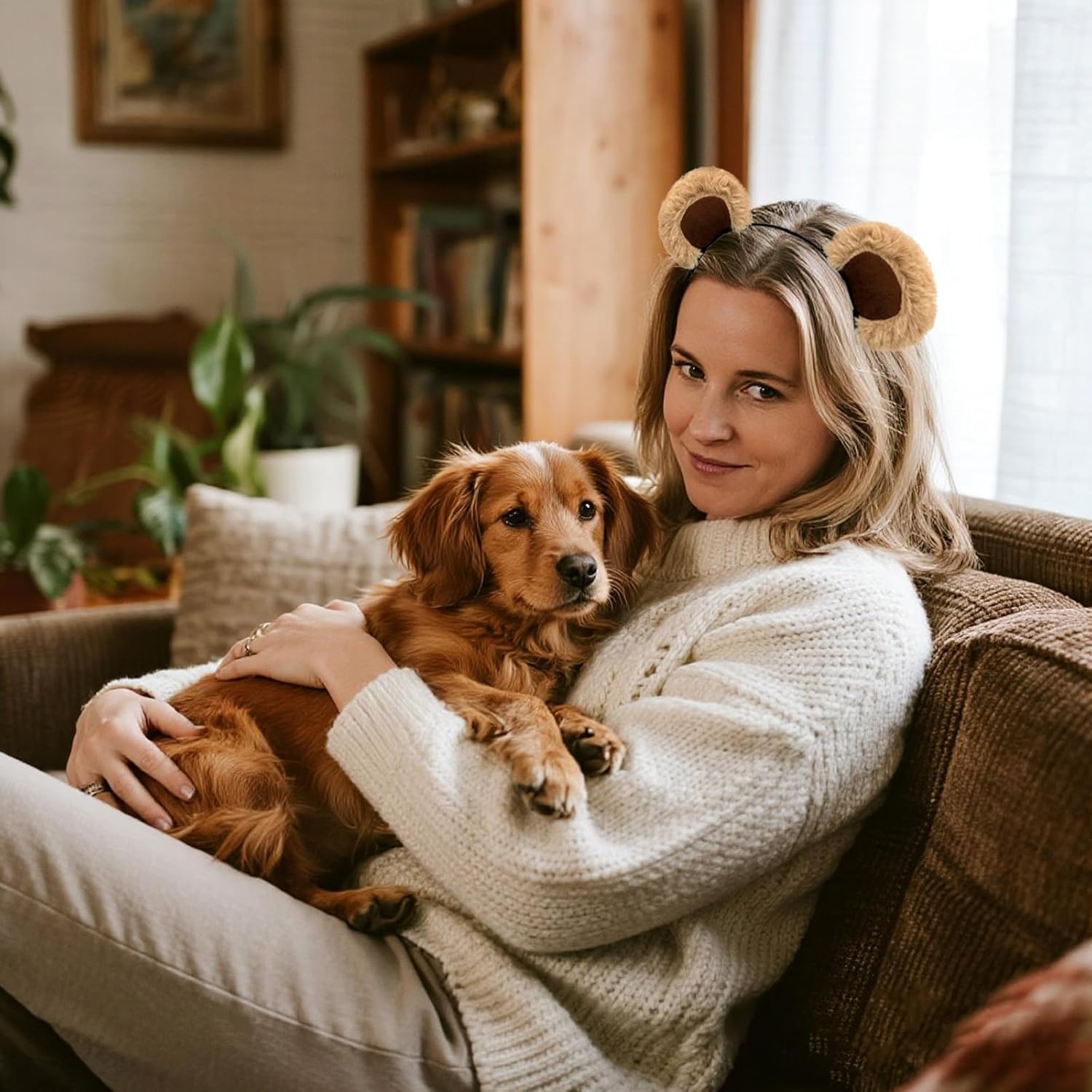 4 Pcs Brown Bear Ears Headband With Adjustable Movable Ear Fluffy Hairband Animals Ear Costume Adults Women - Image 6