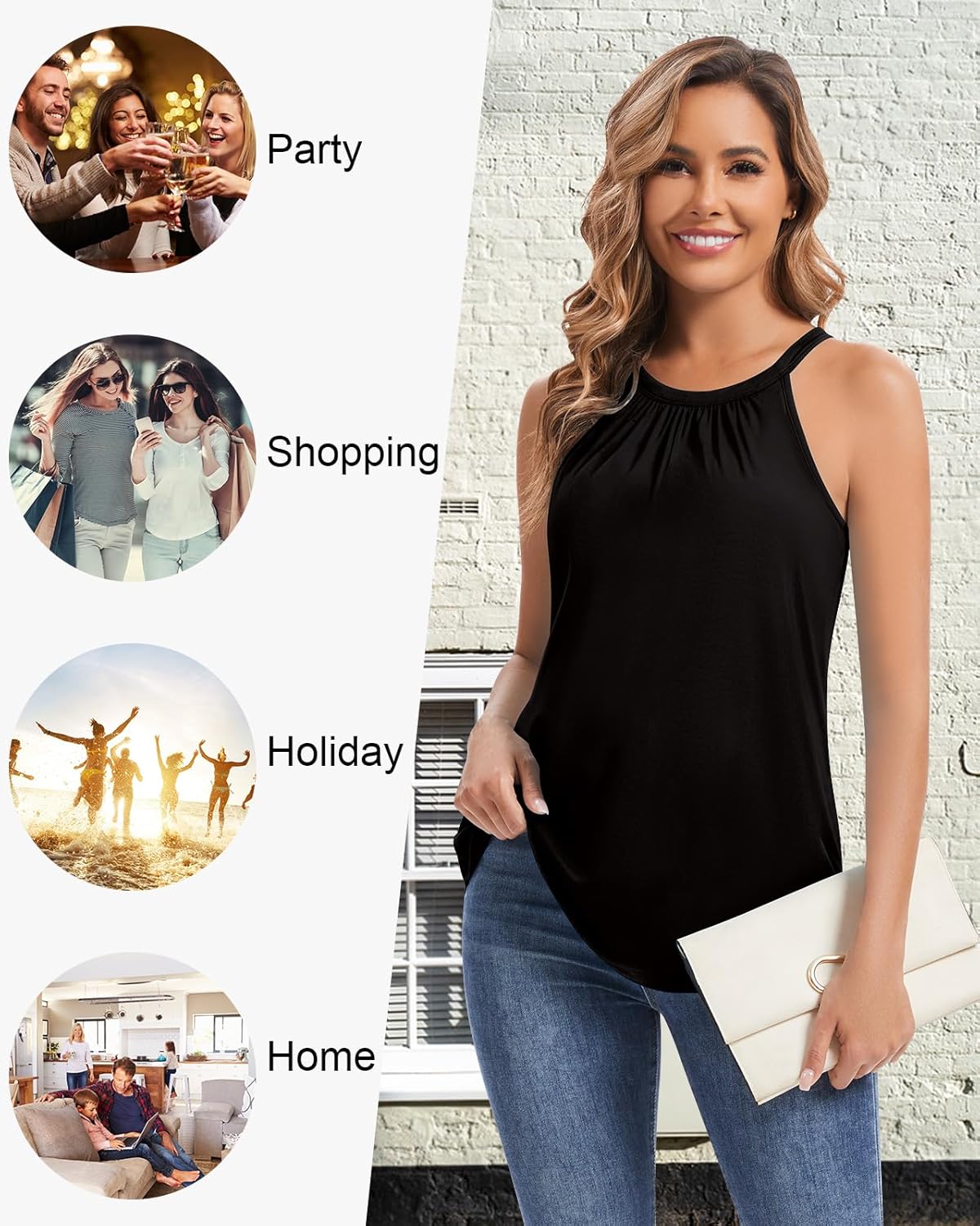 WOWENY Halter Tank Top for Women with Built in Bra Flowy Summer Loose Fit Camisole Sleevless Padded Pleated Dressy Cami Shirt - Image 6