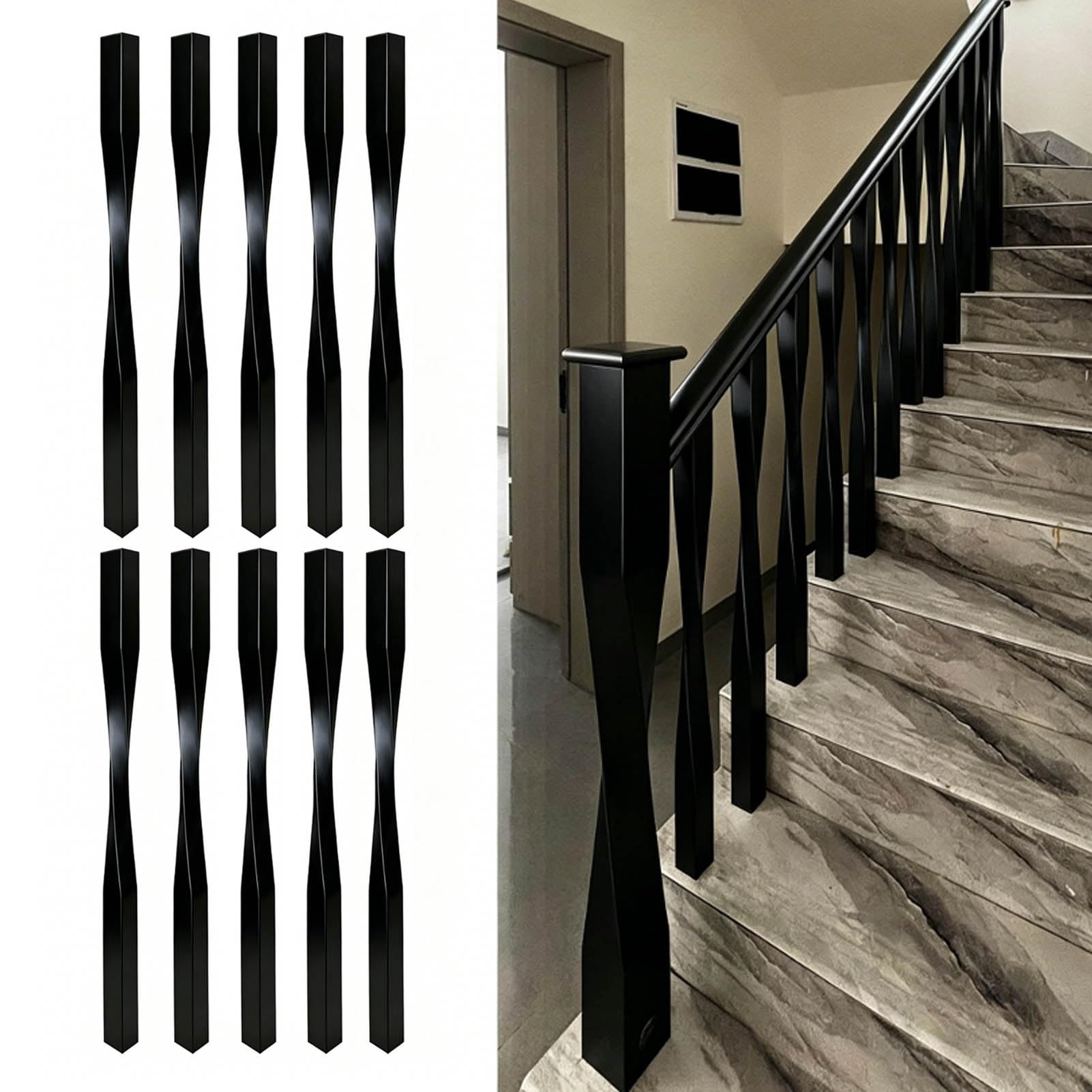 JFBLSD Solid Wood Stair Balusters, Indoor Stair Railing Spindles Contemporary Staircase Spindles Bundles Handrail Parts for Contemporary Home Décor(Black,10Pcs)