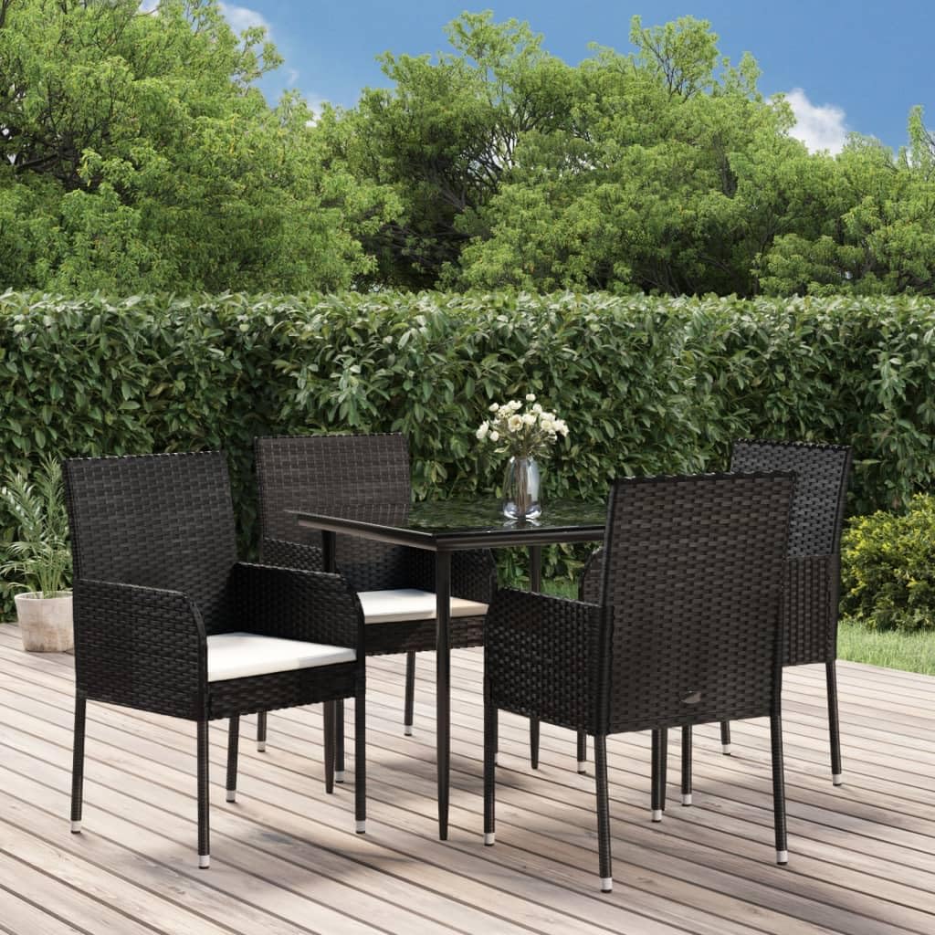 Ensemble jardin 5 pièces résine tressée noire et table verre