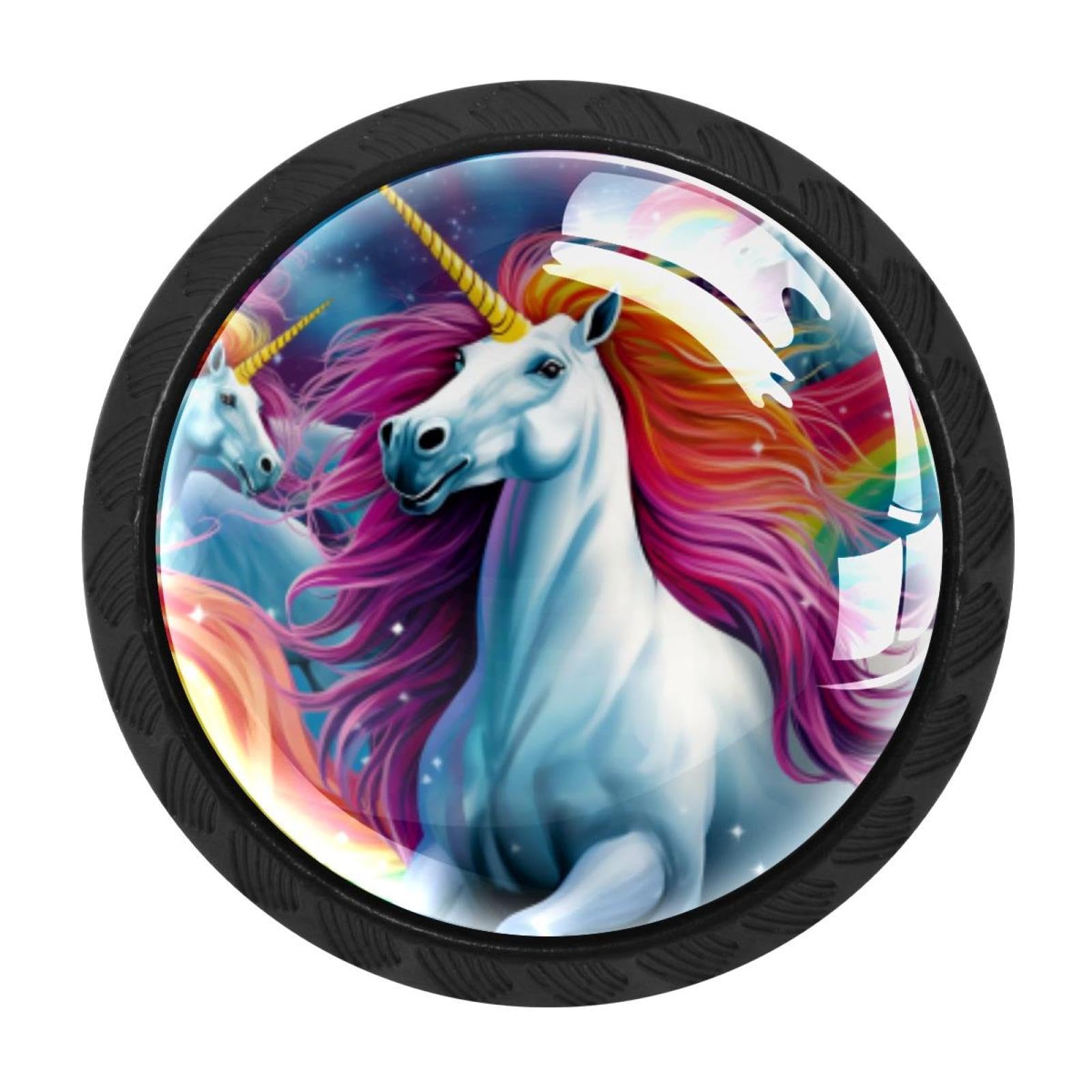 Chenzzzz Multicolored 09 4 Pieces Rainbow Unicorn Drawer Knobs, 35Mm Black Kitchen Cabinet Knobs, Drawer Pulls And Knobs, Glass Cabinet Hardware Single Hole Knob For Cabinets And Drawers Round