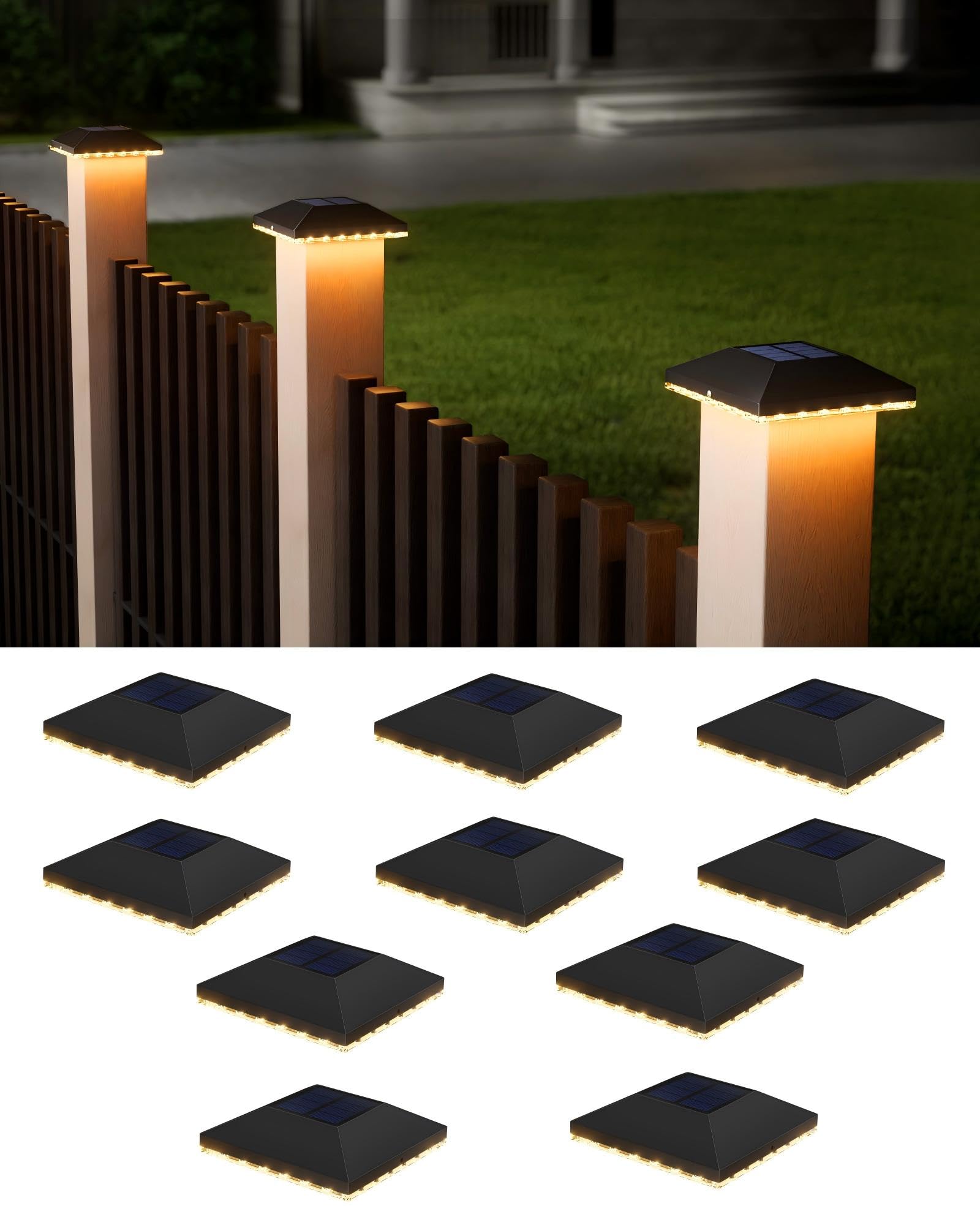JACKYLED Solar Pfostenkappe 7x7 8x8 9x9 10x10, Solar Pfostenkappen IP65 Wasserdichte für Zaunpfosten für Hölzerne Pfosten Plattform, Garten (10 Stück)