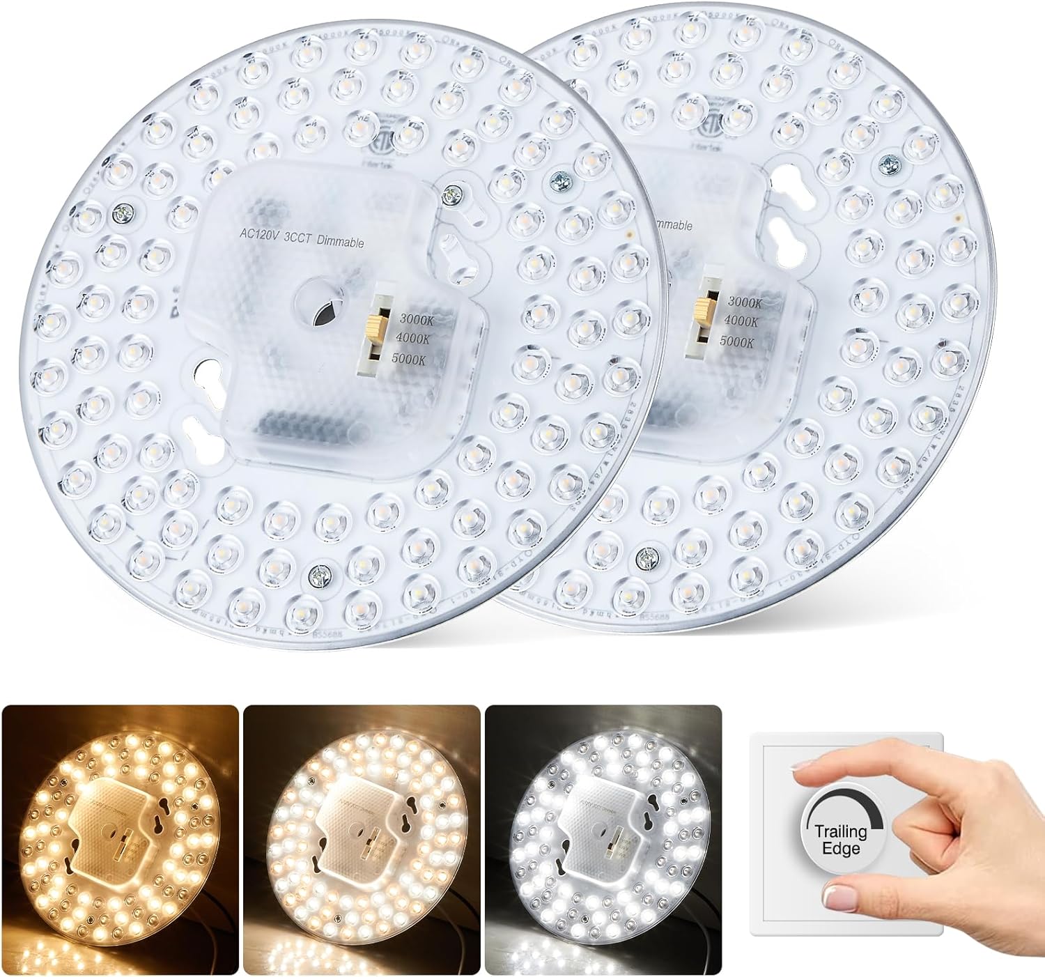 1 Pack 6.69'' Retrofit Light Kit for Ceiling Flush Ceiling Fan Light Replacement Panel PCB 36W 3CCT 3000K 4000K 5000K 3300LM 120V Flicker-Free CRI90 Dimmable