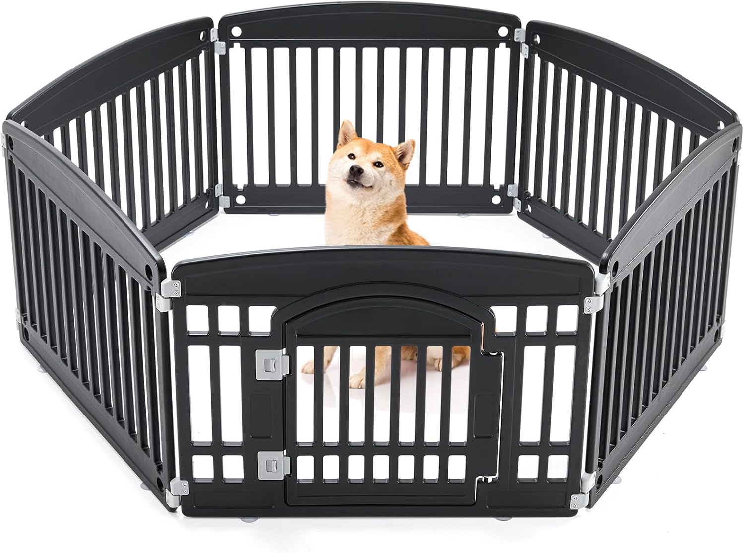 FansaFurn Expandable 6-Panel Pet Playpen – 24″ Indoor/Outdoor Puppy Fence for Medium Dogs, Portable & Durable with Secure Locking Door, Black