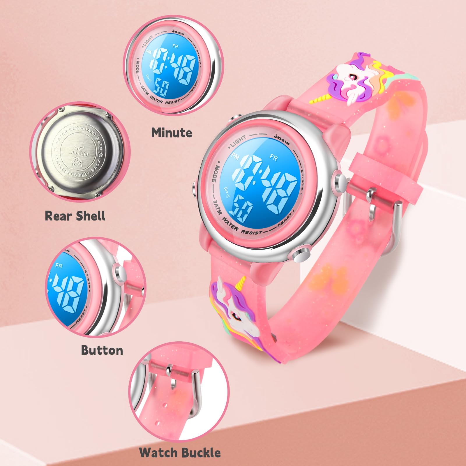 Reloj para bebé, Reloj Educativo con manecillas para bebés, Esfera Multicolor, fácil de Leer para niños.Reloj con Correa de Silicona de Dibujos Animados en 3D