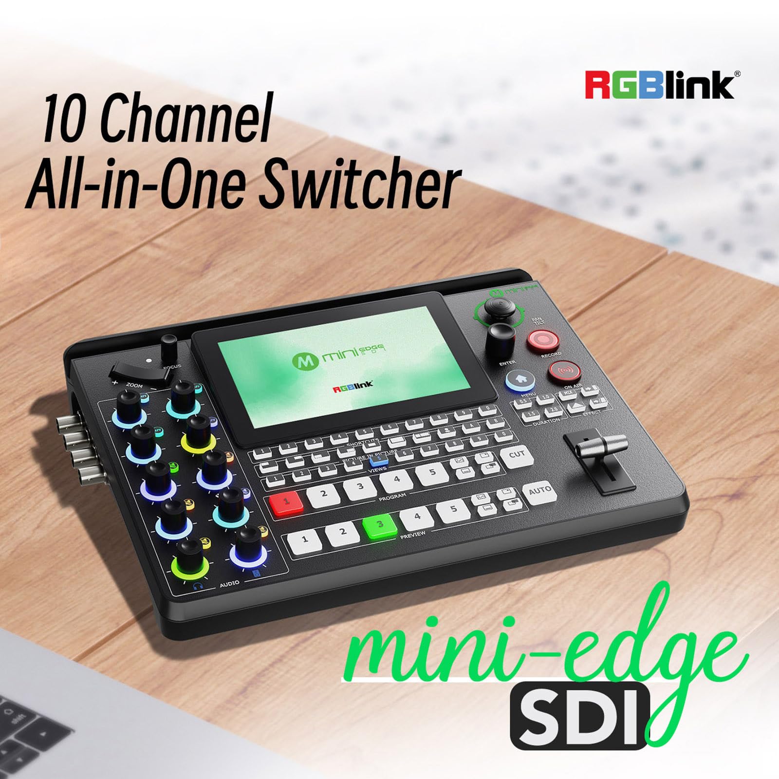 RGBlink mini-Edge SDI All-in-One Live Video Switcher Recorder with 4K SDI/HDMI Inputs, UVC, NDI, PTZ & Audio Mixer – Pro Streaming Kit for Live Streaming, Podcasting, Content Creation