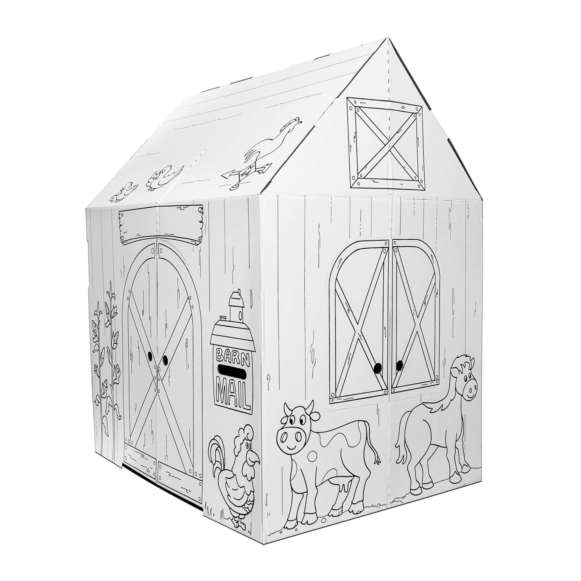 Barn - Kids Art & Craft for Indoor & Outdoor Fun, Color Favorite Farm Animals – Decorate & Personalize The Cardboard Fort, 32 by 26. 5 by 40. 5 inches - Made in USA, Age 3 and up