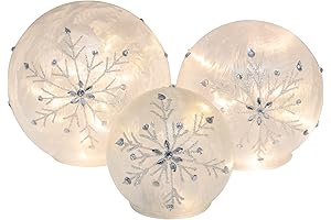 LumaBase Snowflake Snow Globes - Battery Operated Glass - Set of 3