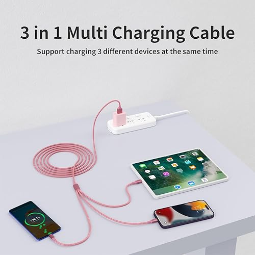 Miniatura 7 de Cable Lightning para iPhone, cable de carga trenzado de nailon 3 en 1, cable de carga múltiple USB, cable de carga rápida con tipo C, micro USB y