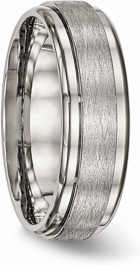 Chisel Titanium Brushed and Polished Ridged Edge Ring Size 9.5