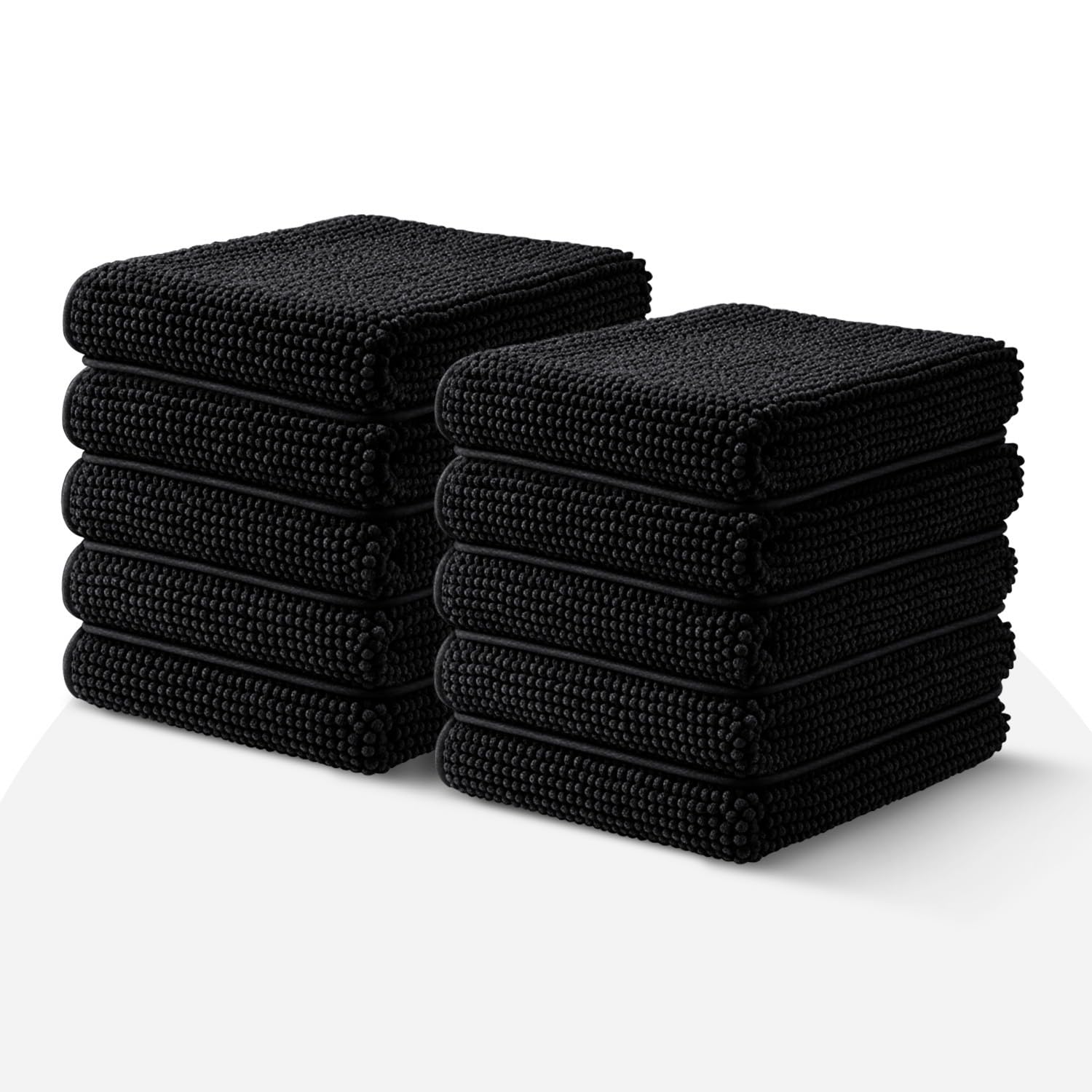 Moonlight Black Bath Mat Non Slip Anti Mould - (10 pack) Bath Mats 50x80cm Machine Washable Chenille Bathroom Mat Super Absorbent Extra Soft Fluffy Shower Mat