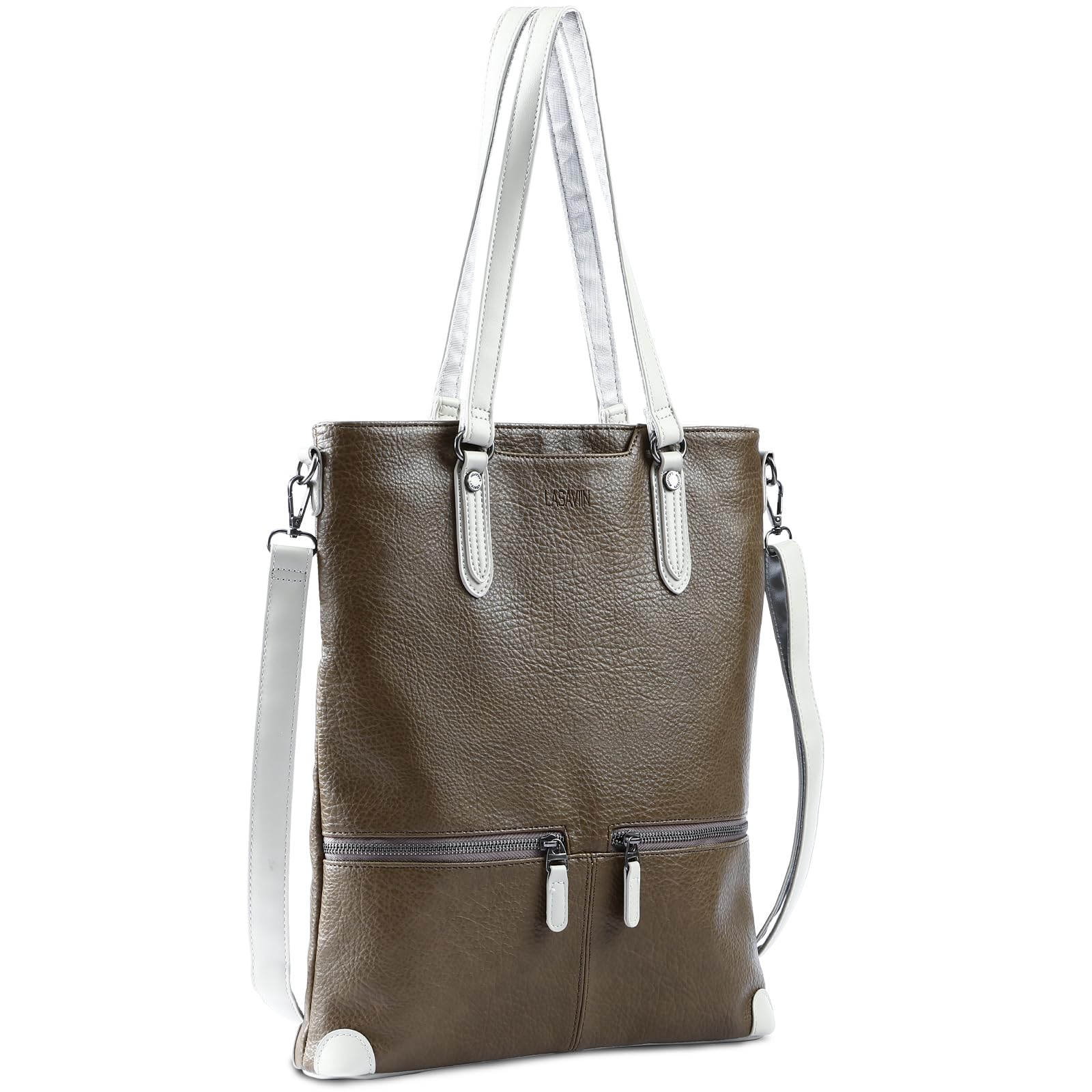 Lassviin Laptop Tote Bag, Leather Work Tote for Computer Bag Waterproof Lightweight Shoulder Bag Purse Handbag Crossbody Bag