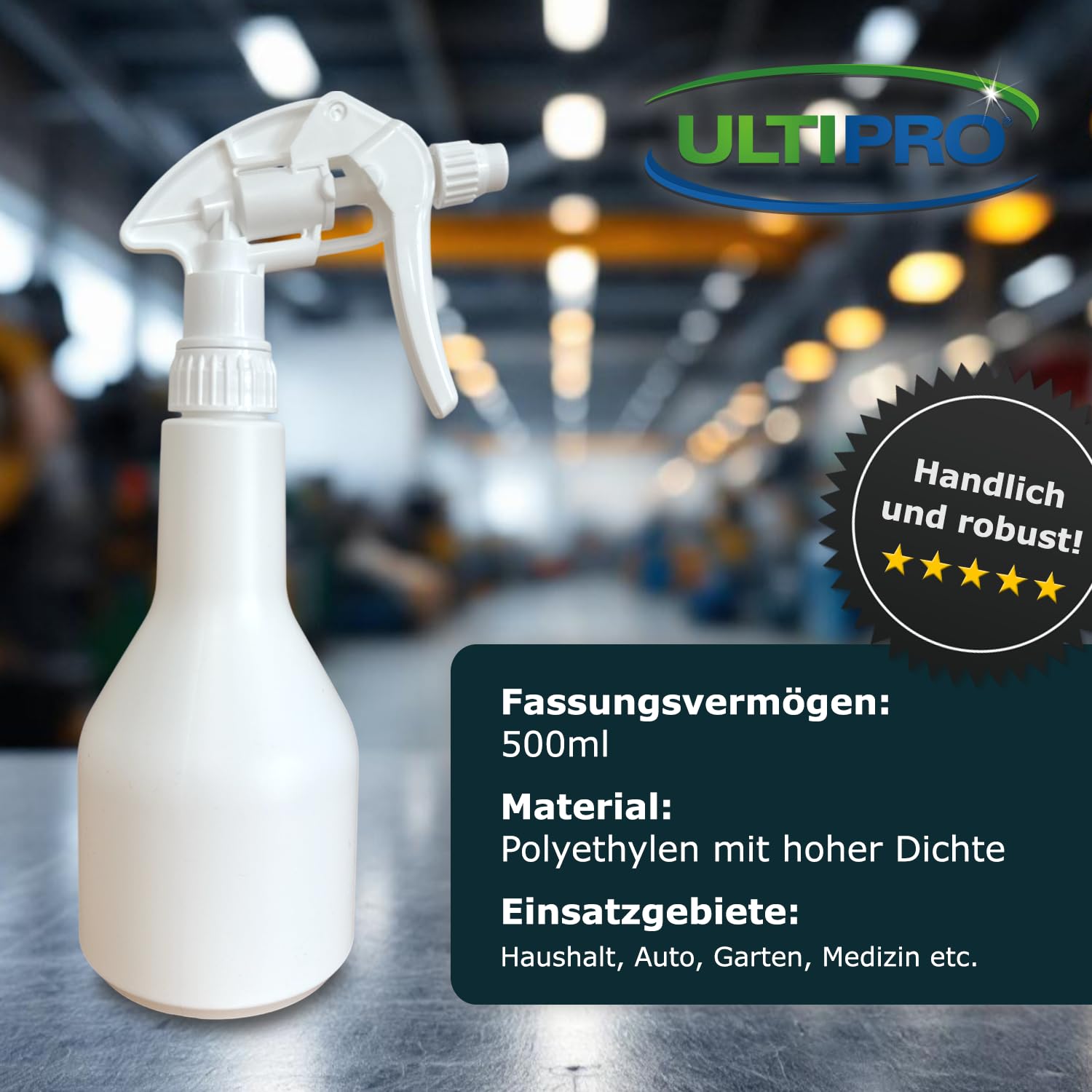 1 spruzzatore vuoto da 500 ml, resistente agli agenti chimici, con testina spray Canyon CHS 3A, bottiglia HDPE a forma di mazza, flacone spray professionale per la pulizia di laboratorio
