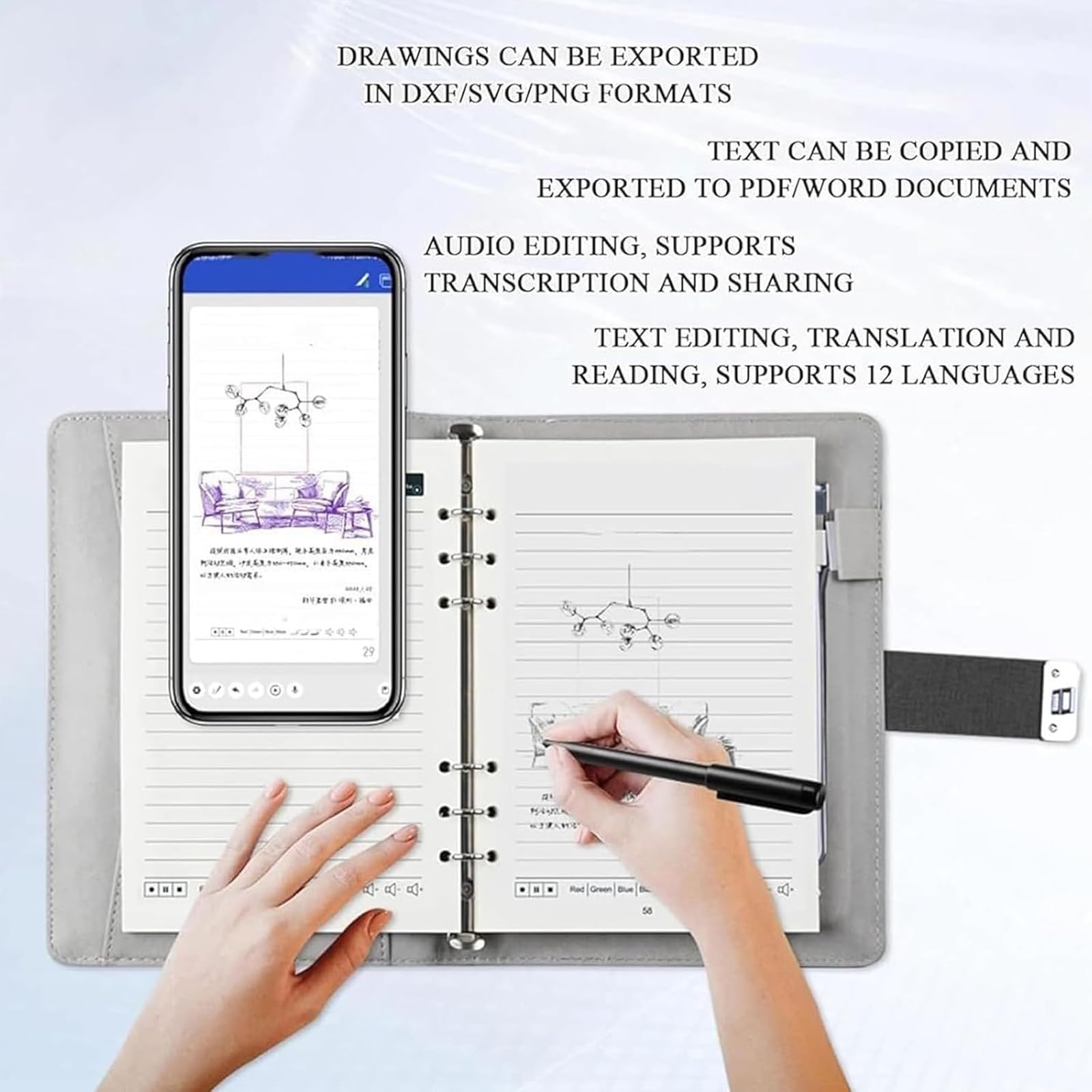 Xnote - Ai-Powered Smart Writing Set, Xnote Intelligente Notizbücher & Stifte mit Echtzeit-Synchronisation, Grafiktablett für Laptop, kabelloses Bluetooth Digitales Notizbuch für Notizen, Meetings