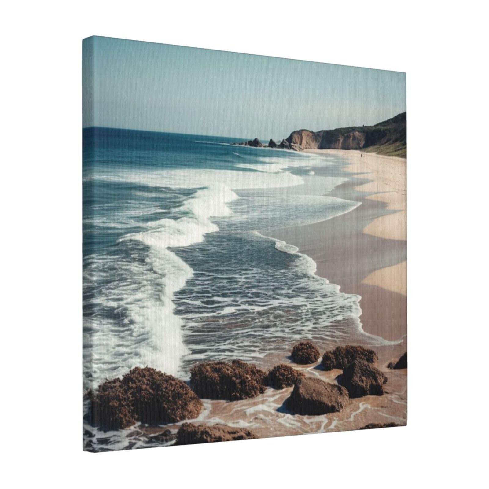 FodPand Beach Ocean Shore Canvas Wall Art for Living Room Wall Decor 16"x16" Modern Artwork Painting Pictures Hanging Canvas Prints Aesthetic Wall Art for Bedroom Bathroom Office Wallart Decor