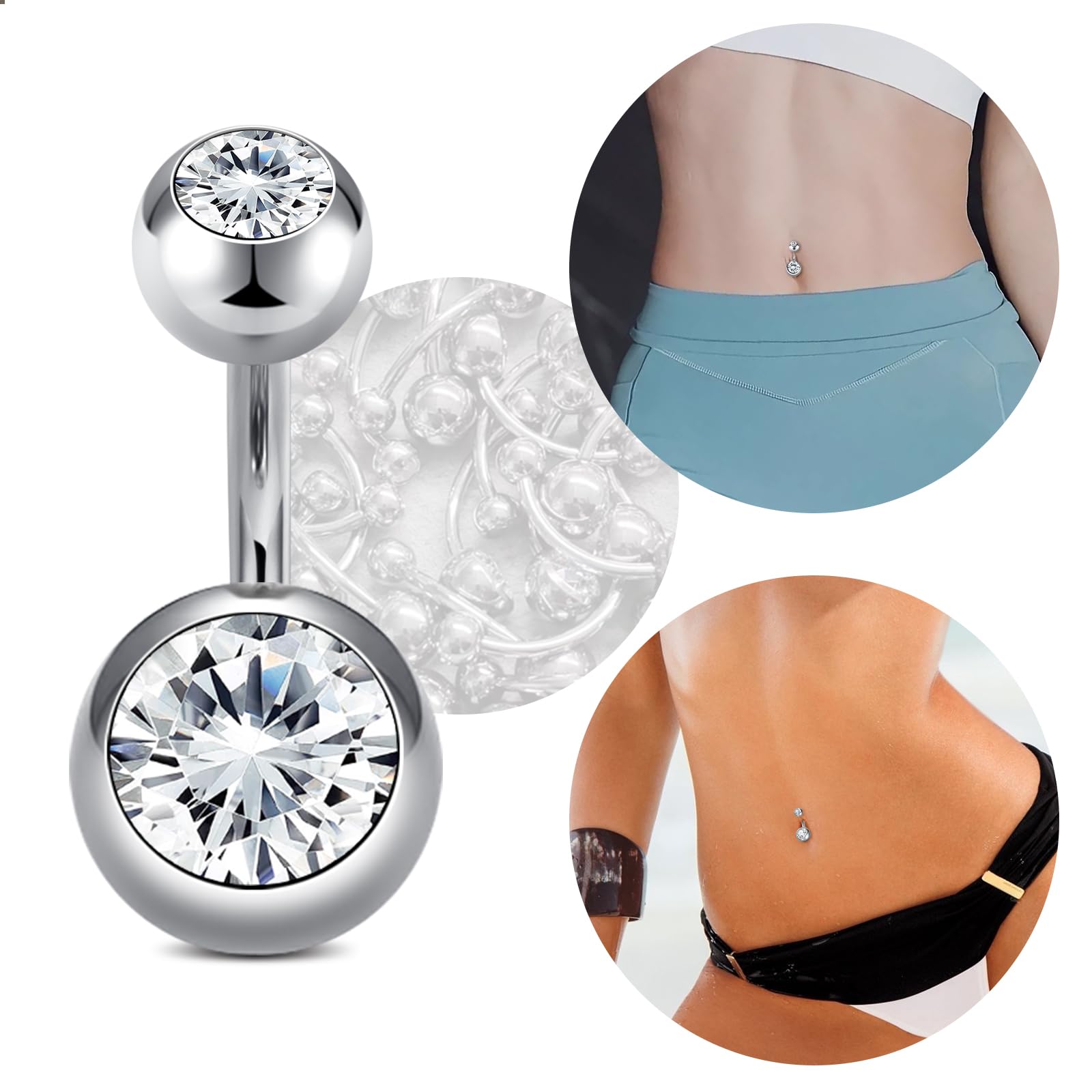 AceFun Piercing ombligo Titanio oro plata 6mm-14mm Acero quirurgico 14G Barbell G23