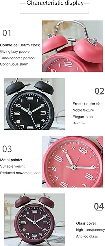 Reloj despertador de campana doble de 4 pulgadas con retroiluminación, silencioso sin tictac, funciona con pilas, despertador de despertador alto