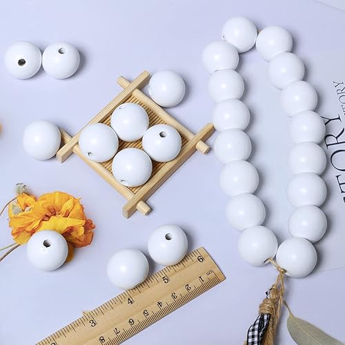 Miniatura 27 de Cuentas de madera redondas blancas de 0.394 in, 300 cuentas sueltas pintadas con espaciadores suaves para manualidades, collares y pulseras